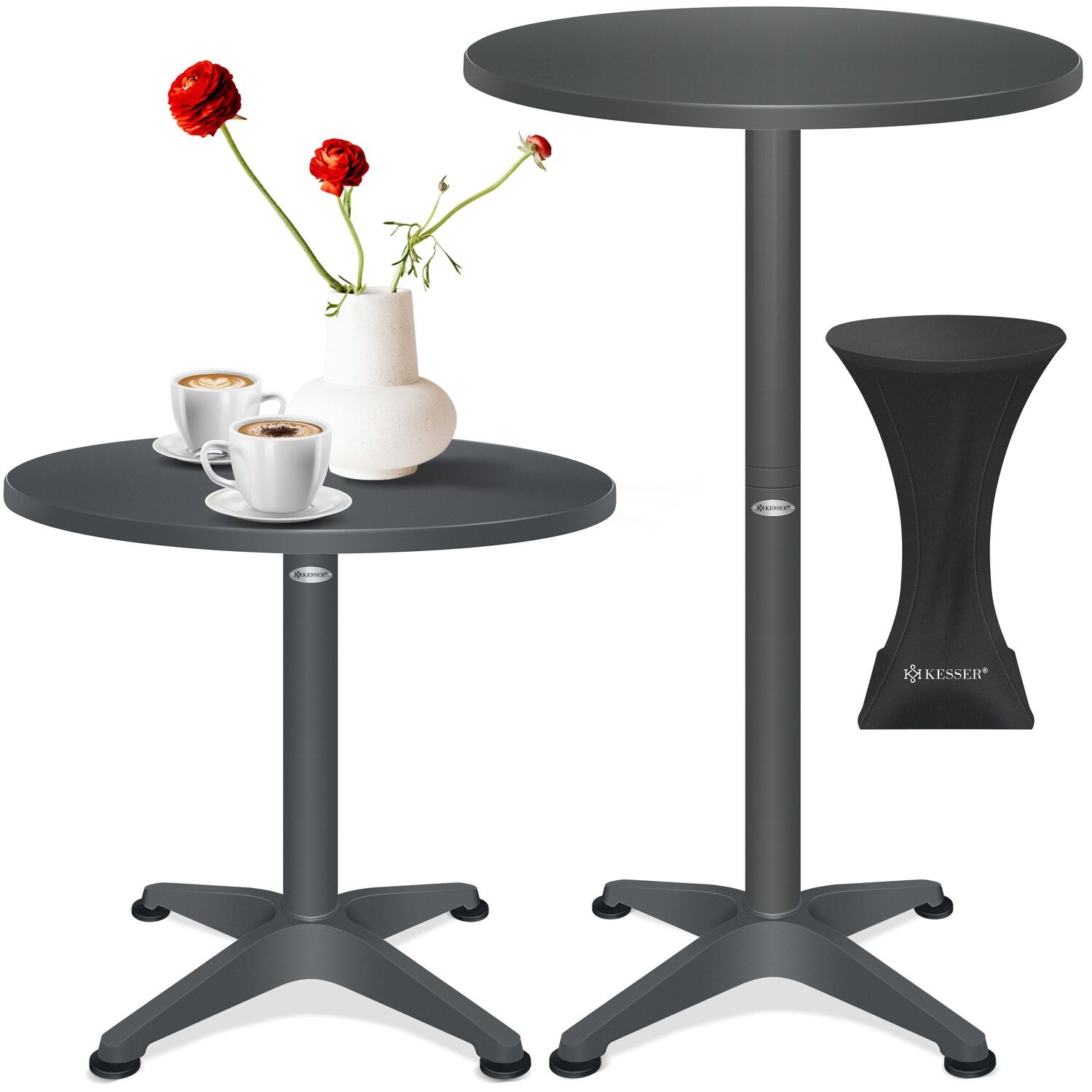 KESSER® 2in1 Stehtisch Bistrotisch Aluminium Edelstahlplatte   höhenverstellbar   70cm / 115cm   Partytisch Tisch   In- & Outdoor   Hochzeit   Empfangstisch   4 Standfüße und Regencover | 04255598325172