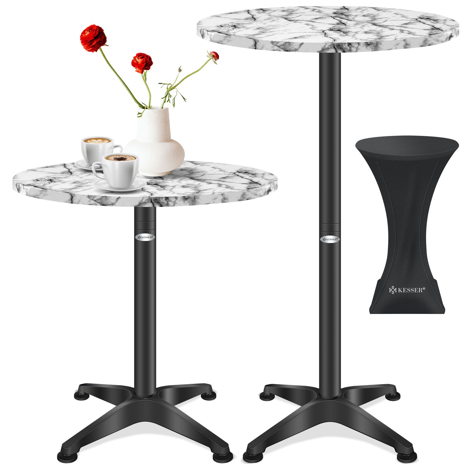KESSER&reg; 2in1 Stehtisch Bistrotisch Aluminium Edelstahlplatte | h&ouml;henverstellbar | 70cm / 115cm | Partytisch Tisch | In- & Outdoor | Hochzeit | Empfangstisch | 4 Standf&uuml;&szlig;e und Regencover - Bild 1