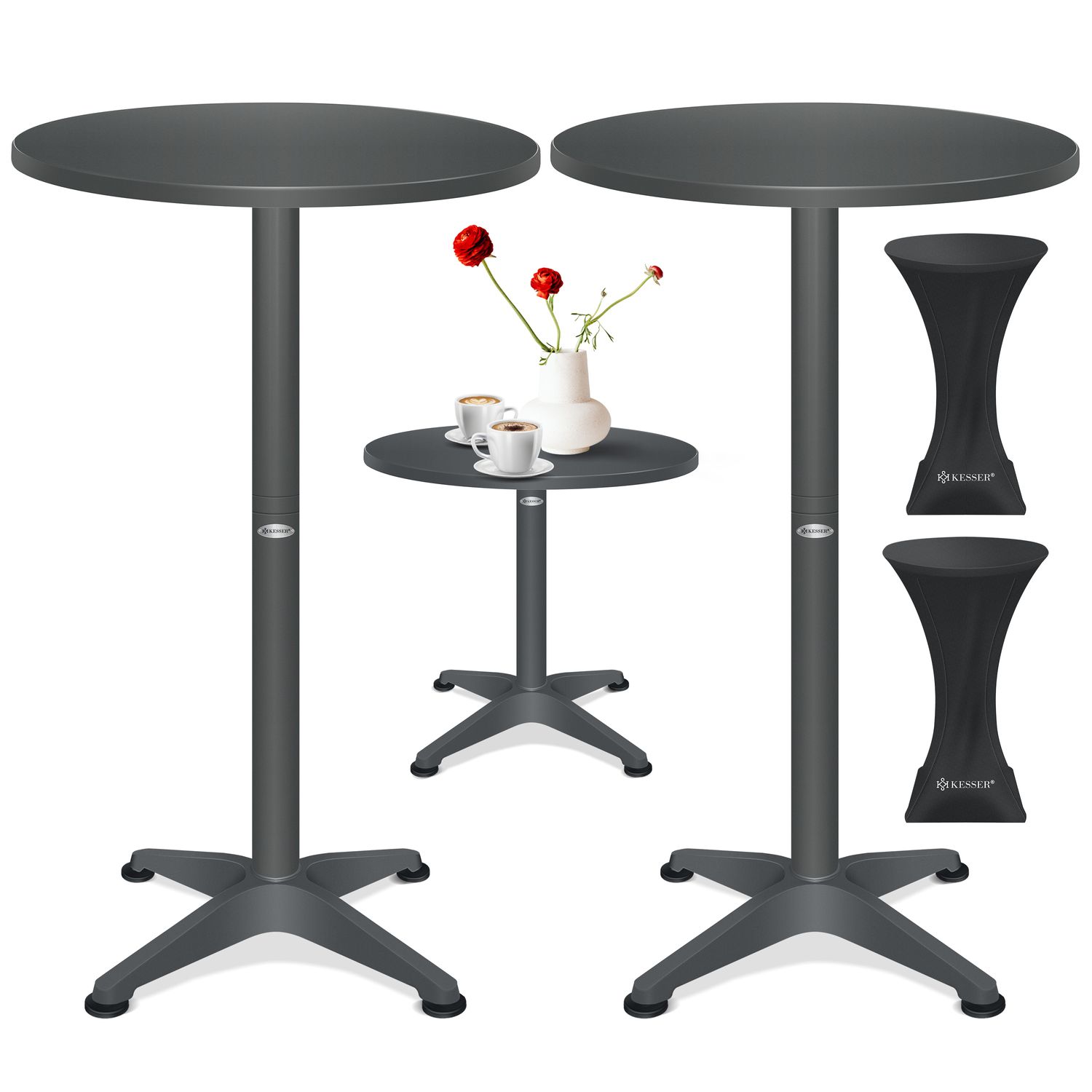 KESSER&reg; 2in1 Stehtisch Bistrotisch Aluminium Edelstahlplatte | h&ouml;henverstellbar | 70cm / 115cm | Partytisch Tisch | In- & Outdoor | Hochzeit | Empfangstisch | 4 Standf&uuml;&szlig;e und Regencover - Bild 1