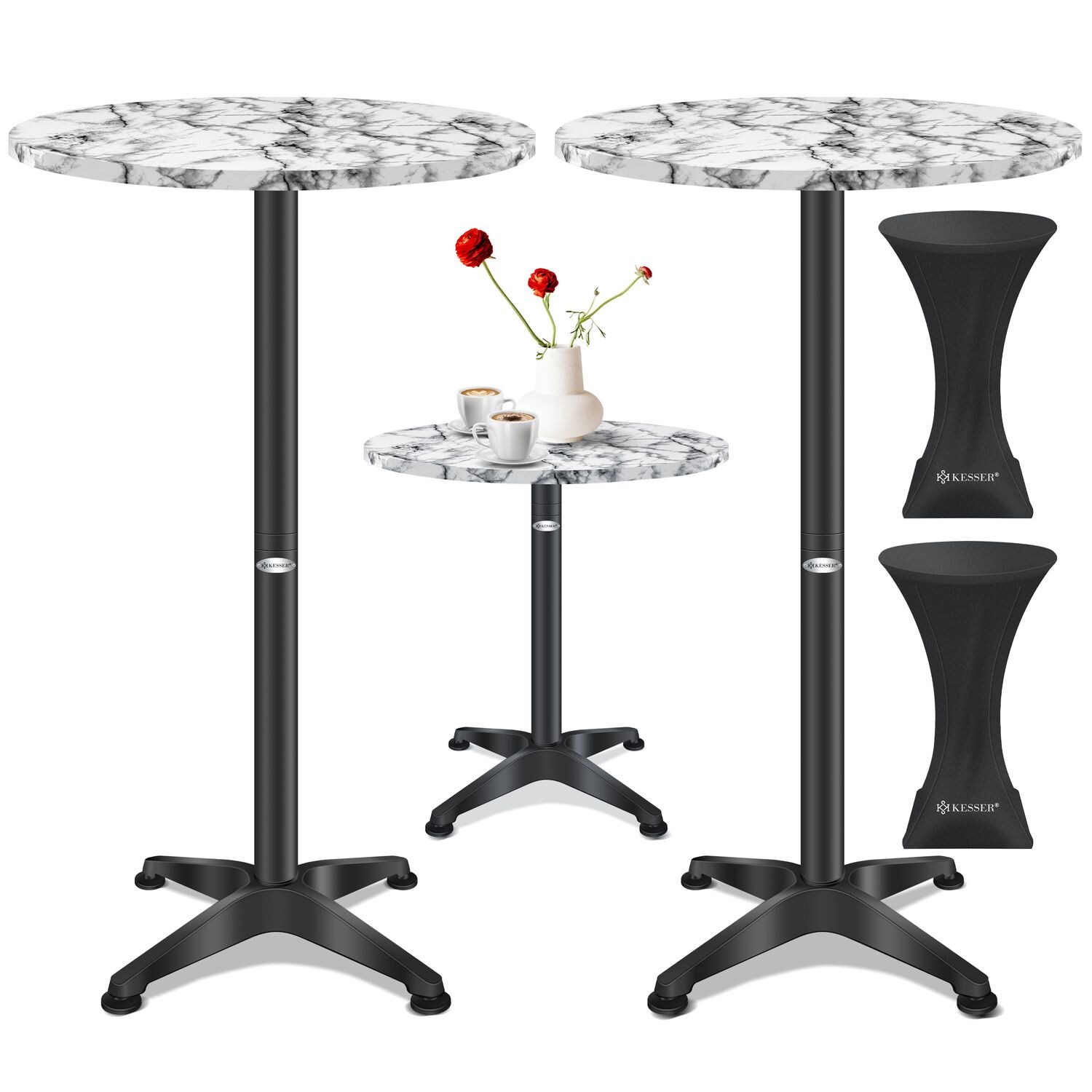 KESSER&reg; 2in1 Stehtisch Bistrotisch Aluminium Edelstahlplatte | h&ouml;henverstellbar | 70cm / 115cm | Partytisch Tisch | In- & Outdoor | Hochzeit | Empfangstisch | 4 Standf&uuml;&szlig;e und Regencover - Bild 1