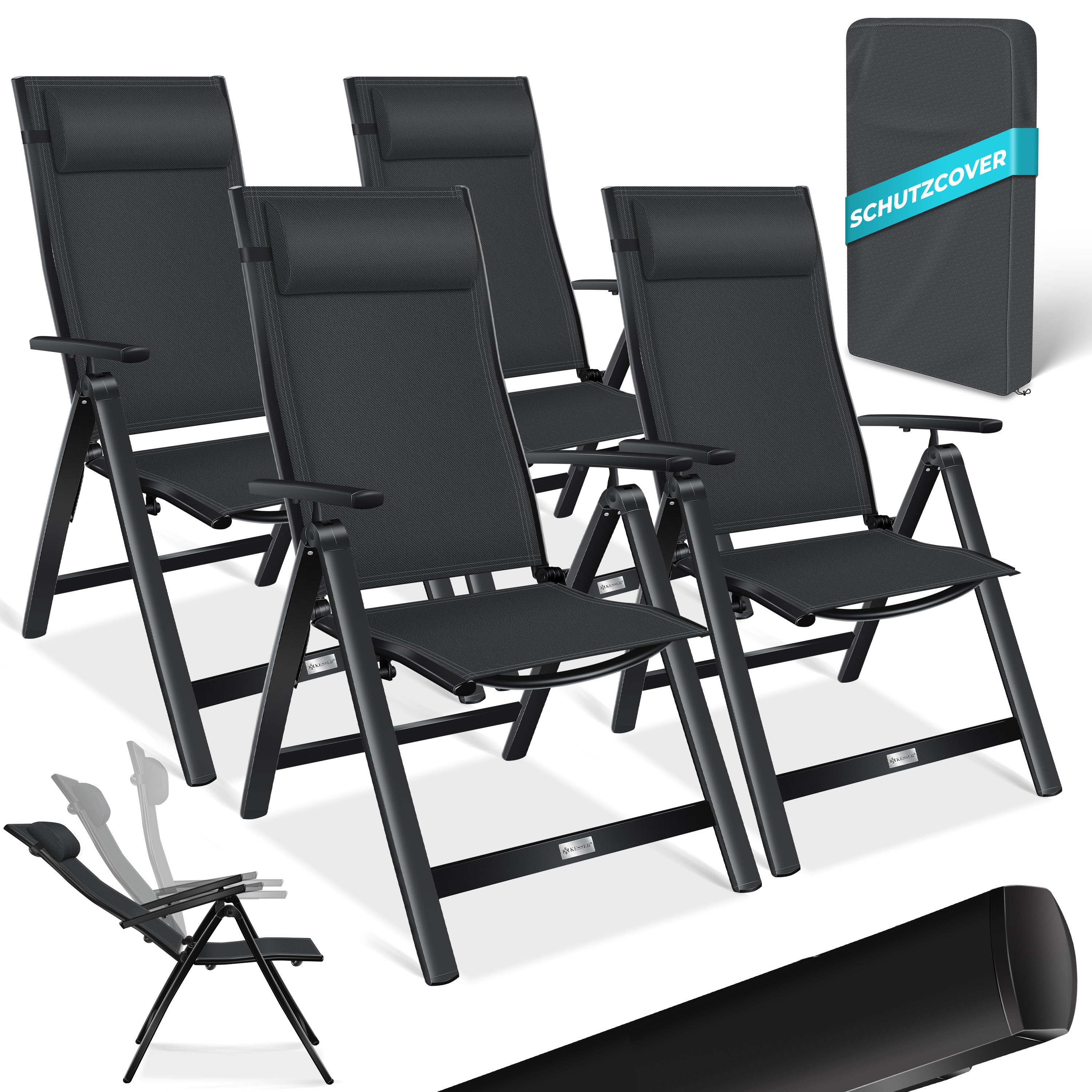 KESSER&reg; Gartenstuhl Hochlehner mit Armlehnen | Aluminium Klappstuhl inkl. Kopfkissen Campingstuhl 7-Fach Verstellbar R&uuml;ckenlehne | Atmungsaktiv & Wetterfest | Klappbar & Anti-Rutsch - Bild 1