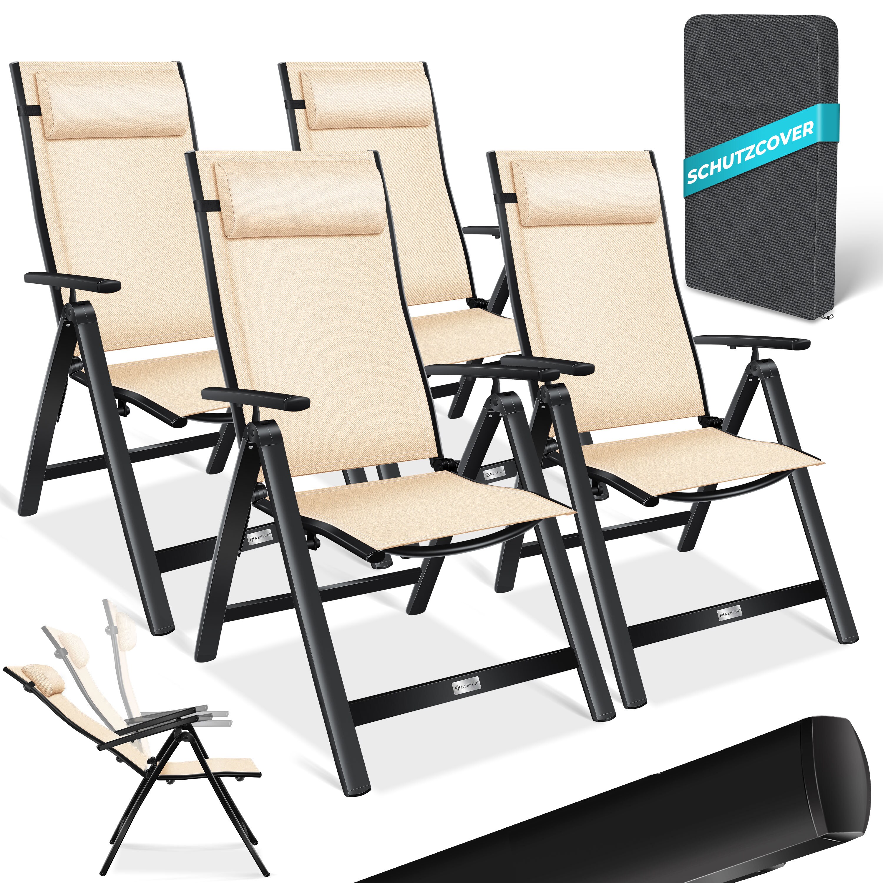 KESSER&reg; Gartenstuhl Hochlehner mit Armlehnen | Aluminium Klappstuhl inkl. Kopfkissen Campingstuhl 7-Fach Verstellbar R&uuml;ckenlehne | Atmungsaktiv & Wetterfest | Klappbar & Anti-Rutsch - Bild 1