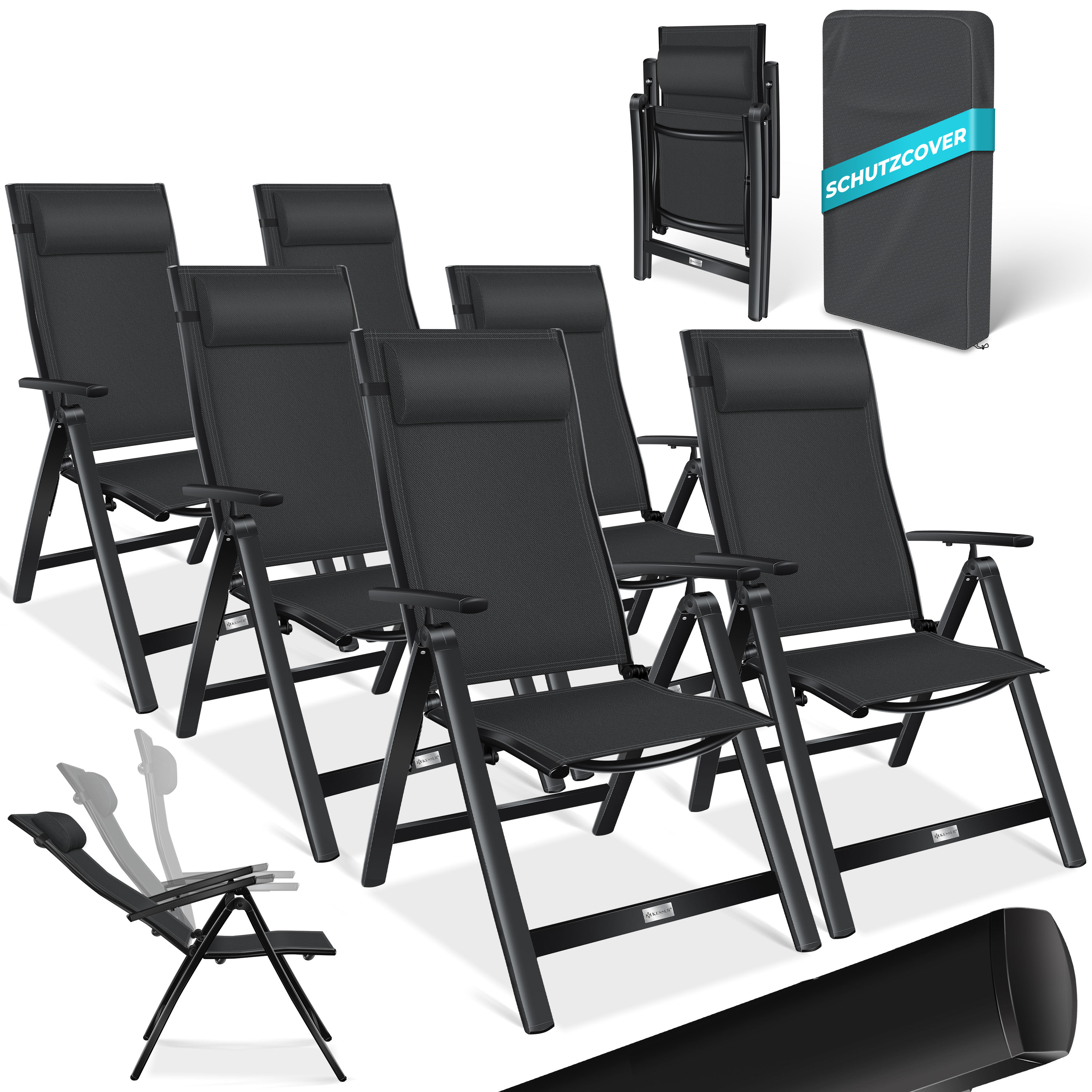 KESSER&reg; Gartenstuhl Hochlehner mit Armlehnen | Aluminium Klappstuhl inkl. Kopfkissen Campingstuhl 7-Fach Verstellbar R&uuml;ckenlehne | Atmungsaktiv & Wetterfest | Klappbar & Anti-Rutsch - Bild 1