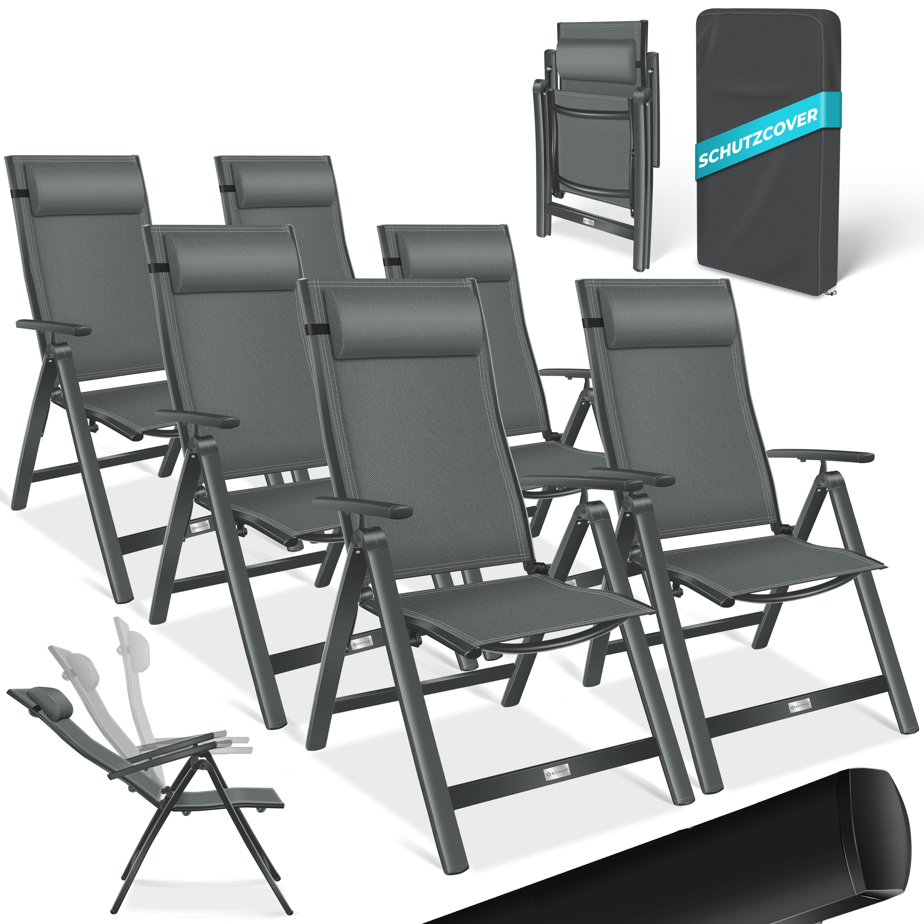 KESSER&reg; Gartenstuhl Hochlehner mit Armlehnen | Aluminium Klappstuhl inkl. Kopfkissen Campingstuhl 7-Fach Verstellbar R&uuml;ckenlehne | Atmungsaktiv & Wetterfest | Klappbar & Anti-Rutsch - Bild 1