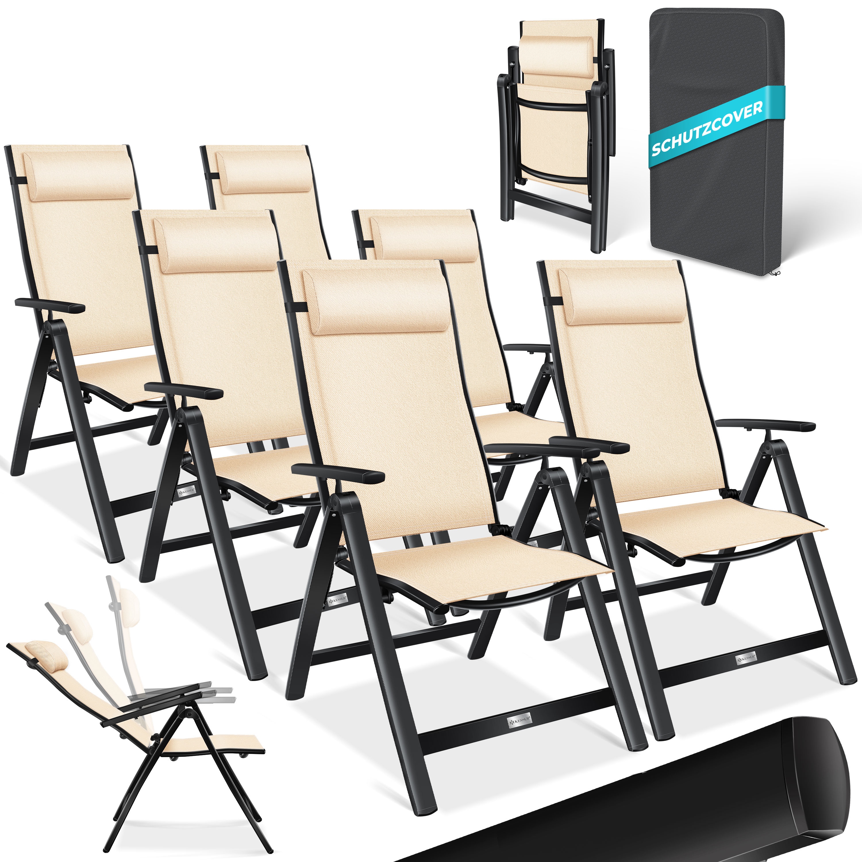 KESSER&reg; Gartenstuhl Hochlehner mit Armlehnen | Aluminium Klappstuhl inkl. Kopfkissen Campingstuhl 7-Fach Verstellbar R&uuml;ckenlehne | Atmungsaktiv & Wetterfest | Klappbar & Anti-Rutsch - Bild 1