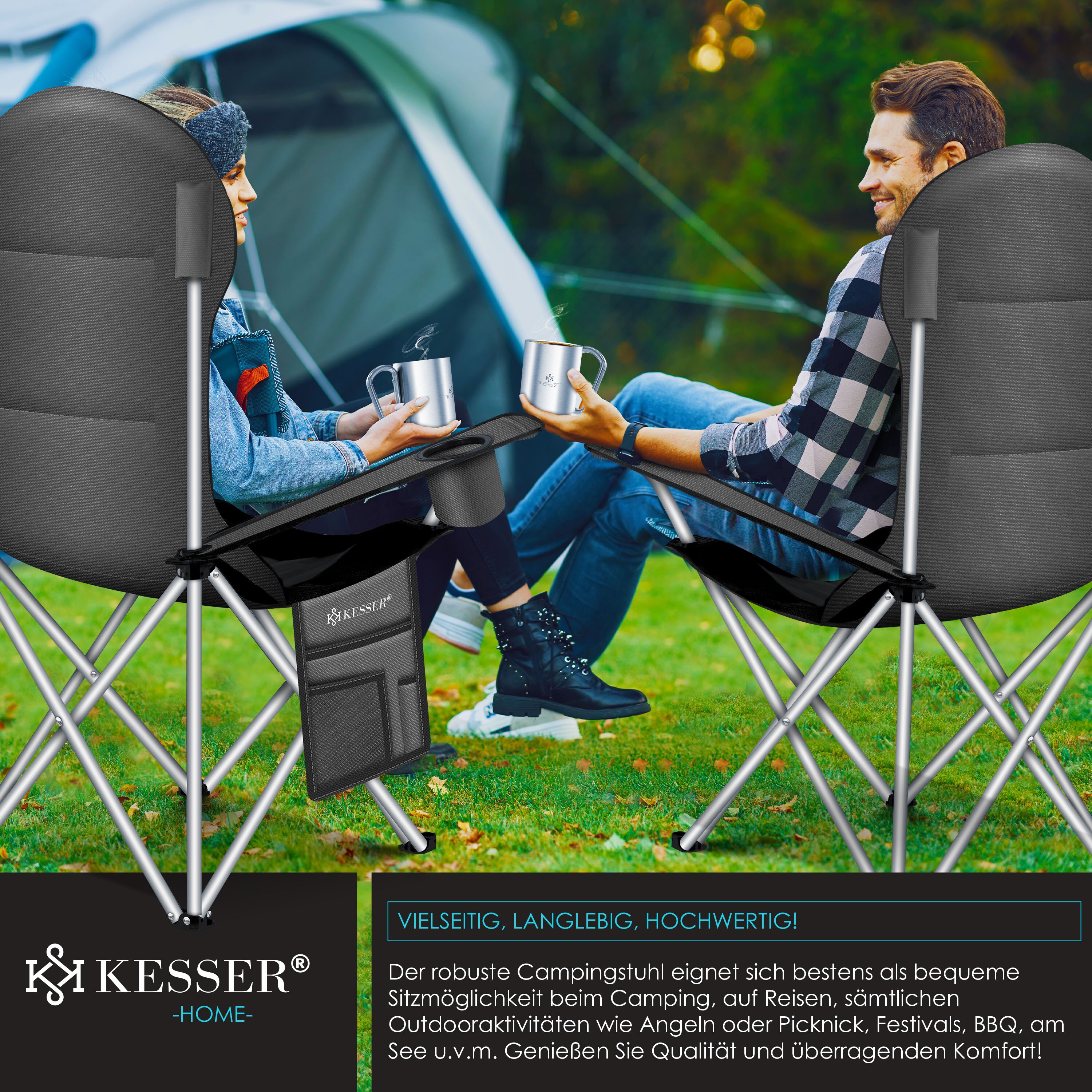 KESSER® Campingstuhl faltbar bis 150 kg Angelstuhl Faltstuhl Klappstuhl Gepolstert mit Armlehnen, Getränkehalter + Tasche mit hoher Rückenlehne, Strandstuhl, Klapphocker online kaufen bei Netto