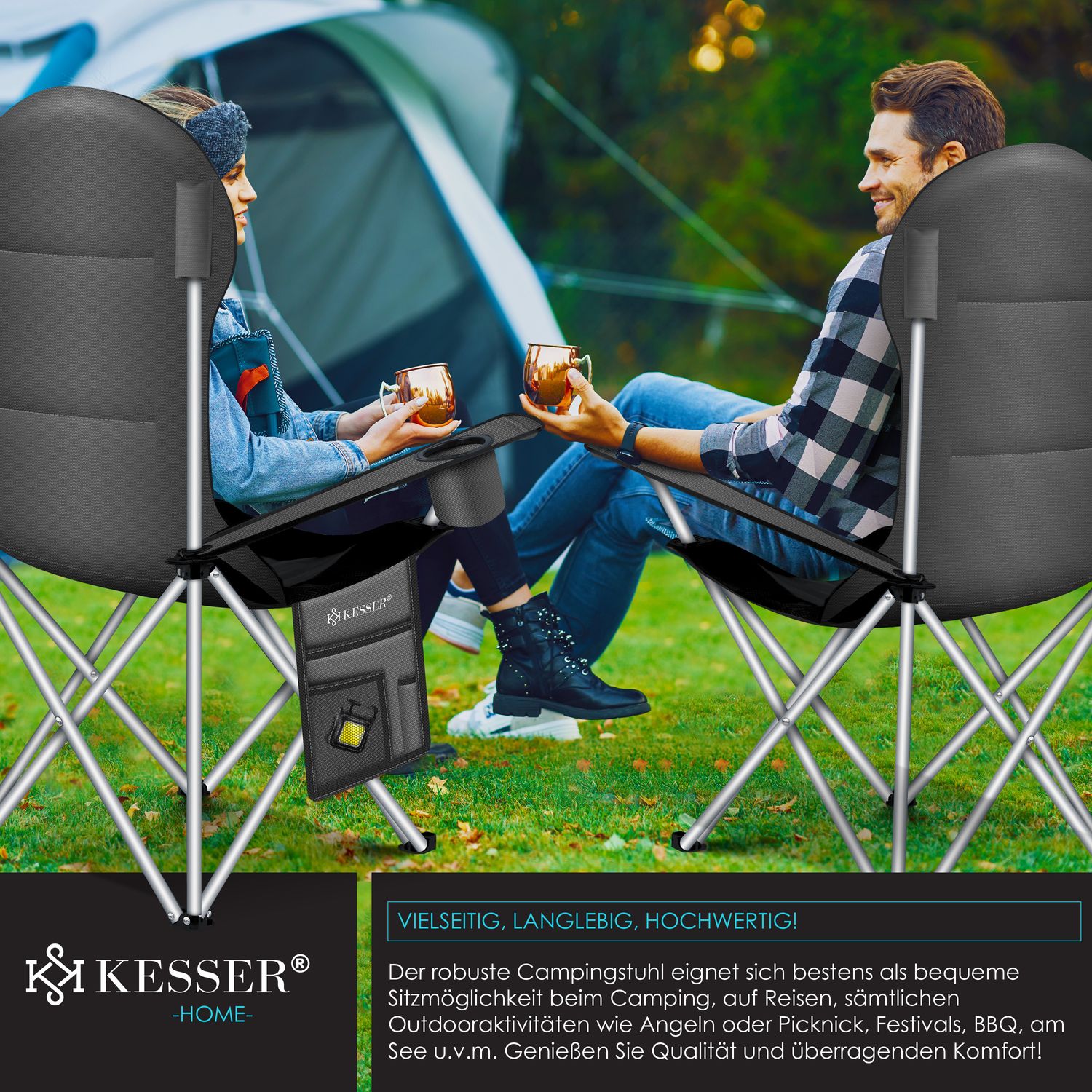 KESSER Campingstuhl faltbar bis 150 kg Angelstuhl Faltstuhl Klappstuhl  Gepolstert mit Armlehnen, Getrnkehalter + Tasche mit hoher Rckenlehne,  Strandstuhl, Klapphocker online kaufen bei Netto