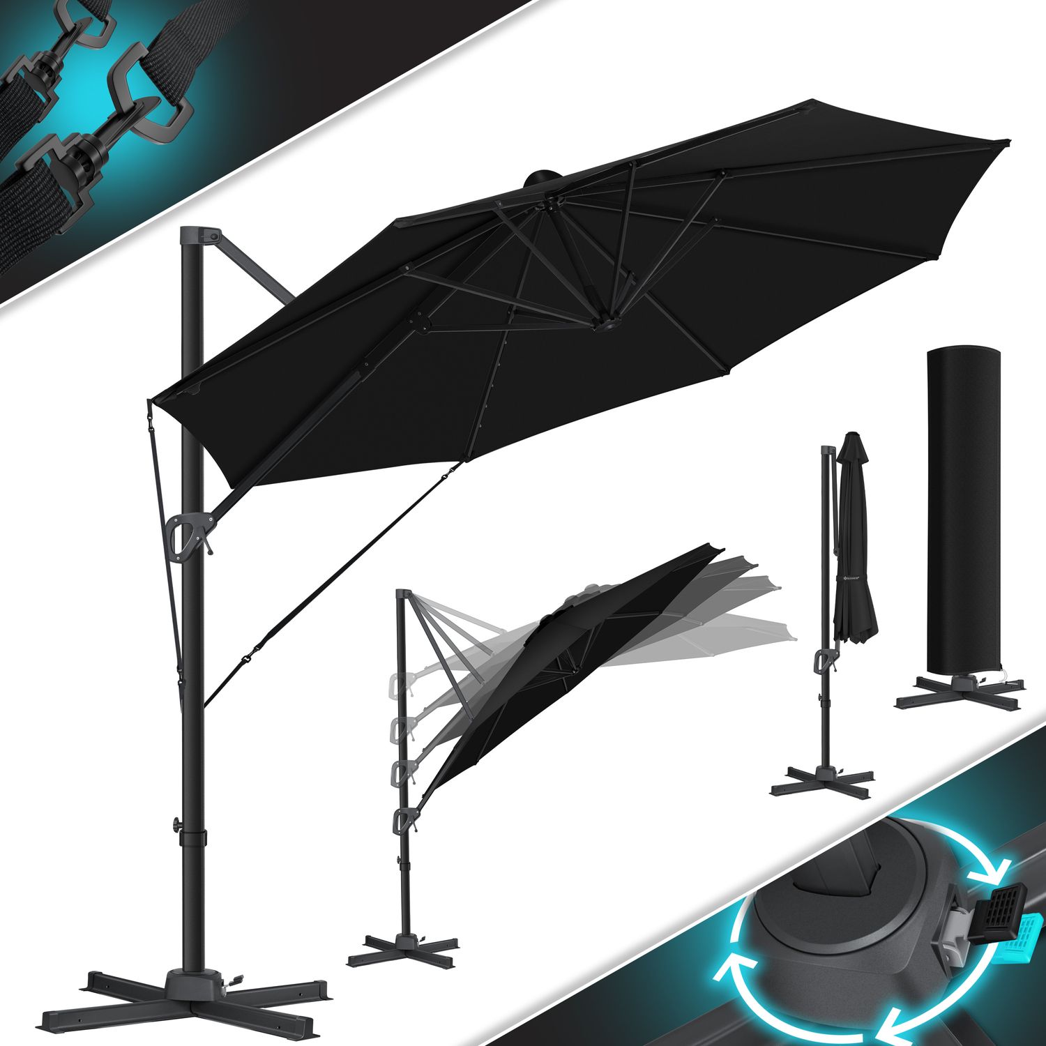 KESSER&reg; Sonnenschirm Ampelschirm SUN Rund XL &Oslash;330 cm Inkl. Abdeckung + Windsicherung 7-Fach Verstellbar Drehbar Neigbar Kippbar Gro&szlig; 360&deg; Drehbar Gartenschirm mit Kurbel Sonnenschutz UV50+ - Bild 1