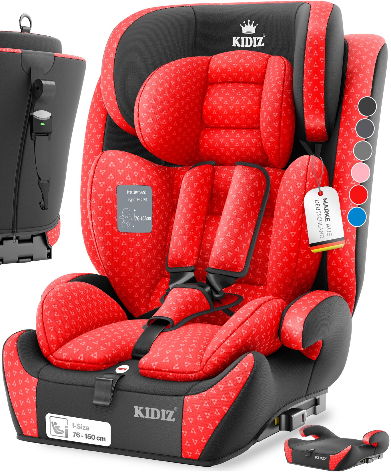 KIDIZ® Autokindersitz Triangle Premium Kindersitz mit Isofix Kinderautositz Autositz Sitzschale 9 kg - 36 kg 1-12 Jahre Gruppe 1/2/3 universal zugelassen nach ECE R129/03