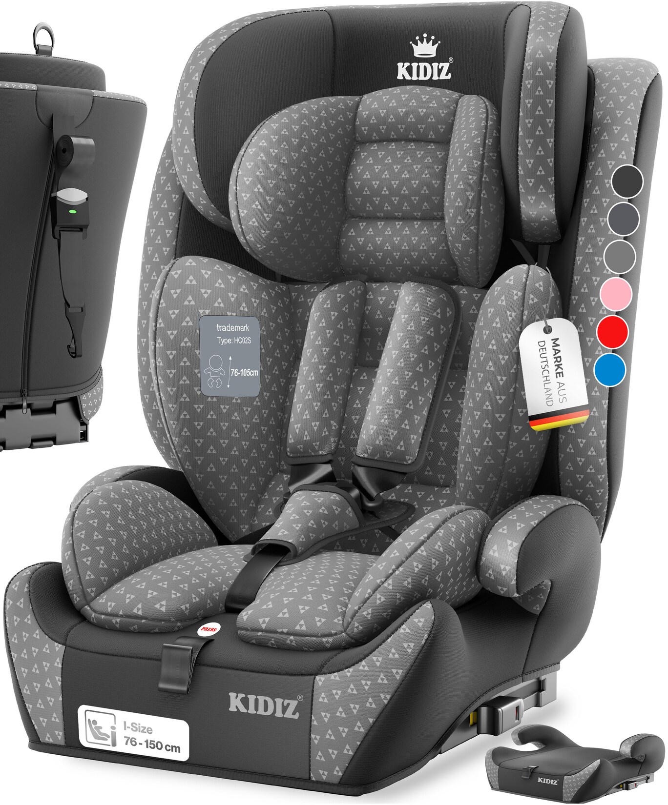 KIDIZ® Autokindersitz Triangle Premium Kindersitz mit Isofix Kinderautositz Autositz Sitzschale 9 kg - 36 kg 1-12 Jahre Gruppe 1/2/3 universal zugelassen nach ECE R129/03