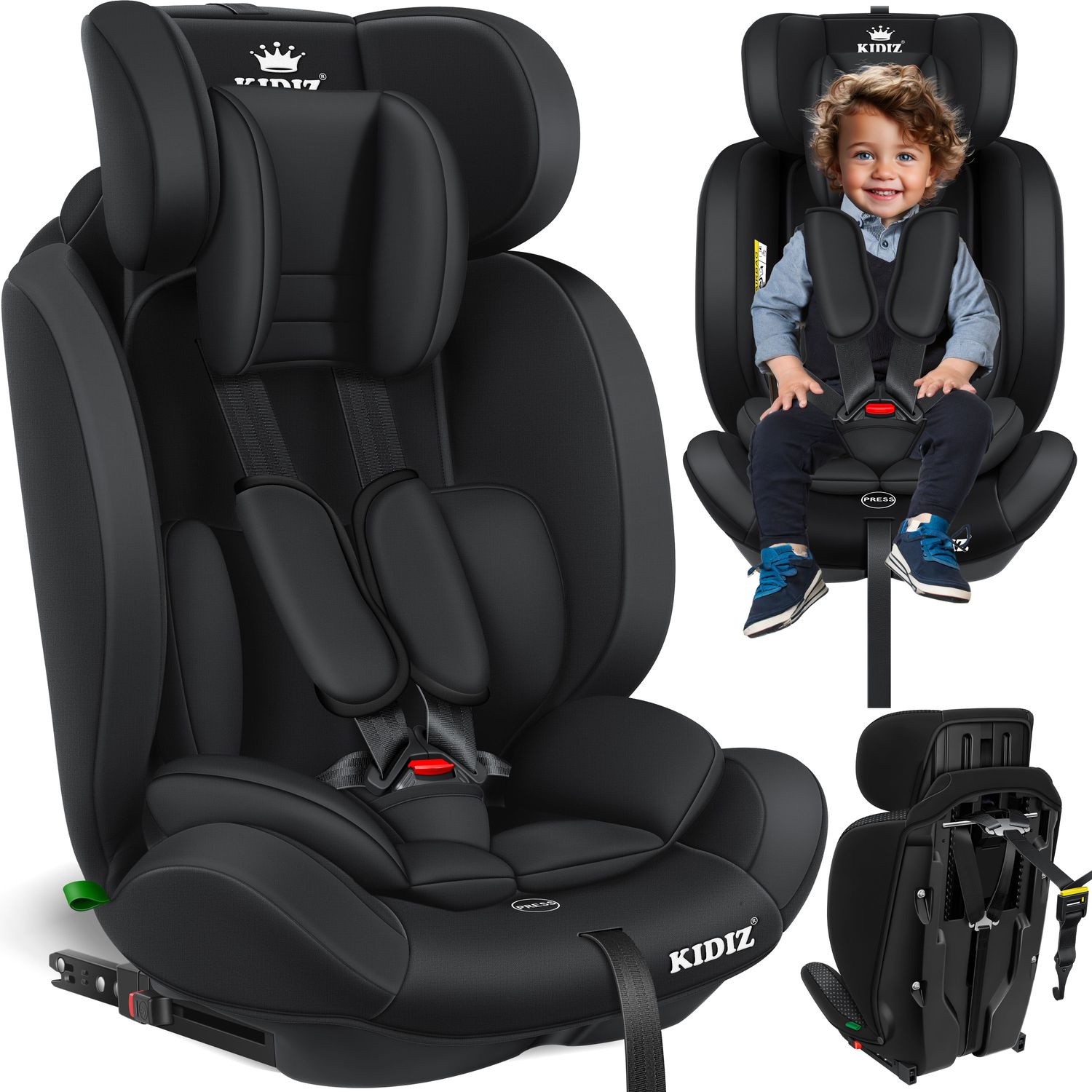KIDIZ&reg; Autokindersitz Premium Kinderautositz Gruppe 1+2+3, 9-36 kg 5-Punkt-Sicherheitsgurt, Autositz, Kindersitz, Einstellbare Kopfst&uuml;tze, Mitwachsende Sitzerh&ouml;hung 1-12 Jahre, Stabil und Sicher - Bild 1