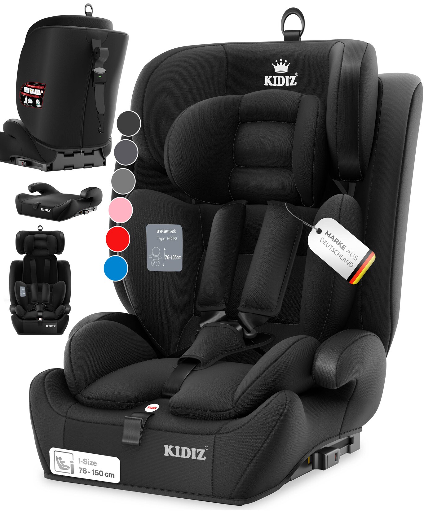 KIDIZ® Autokindersitz Premium Kinderautositz Gruppe 1+2+3, 9-36 kg 5-Punkt-Sicherheitsgurt, Autositz, Kindersitz, Einstellbare Kopfstütze, Mitwachsende Sitzerhöhung 1-12 Jahre, Stabil und Sicher