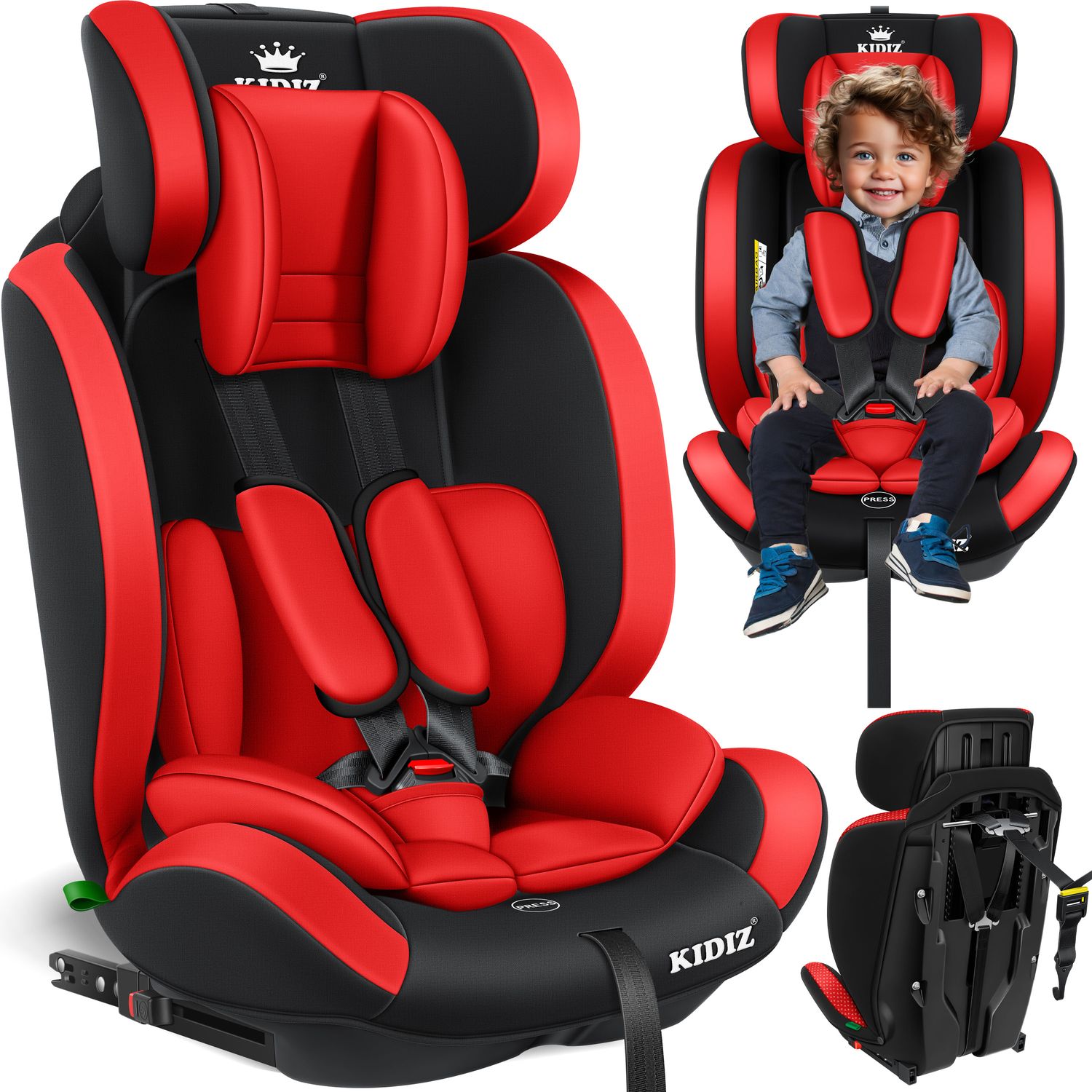 KIDIZ&reg; Autokindersitz Premium Kinderautositz Gruppe 1+2+3, 9-36 kg 5-Punkt-Sicherheitsgurt, Autositz, Kindersitz, Einstellbare Kopfst&uuml;tze, Mitwachsende Sitzerh&ouml;hung 1-12 Jahre, Stabil und Sicher - Bild 1