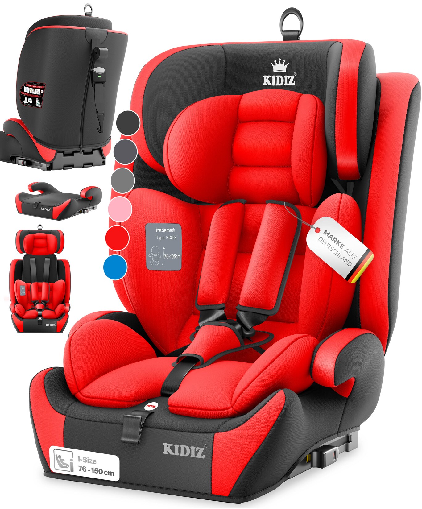 KIDIZ® Autokindersitz Premium Kinderautositz Gruppe 1+2+3, 9-36 kg 5-Punkt-Sicherheitsgurt, Autositz, Kindersitz, Einstellbare Kopfstütze, Mitwachsende Sitzerhöhung 1-12 Jahre, Stabil und Sicher