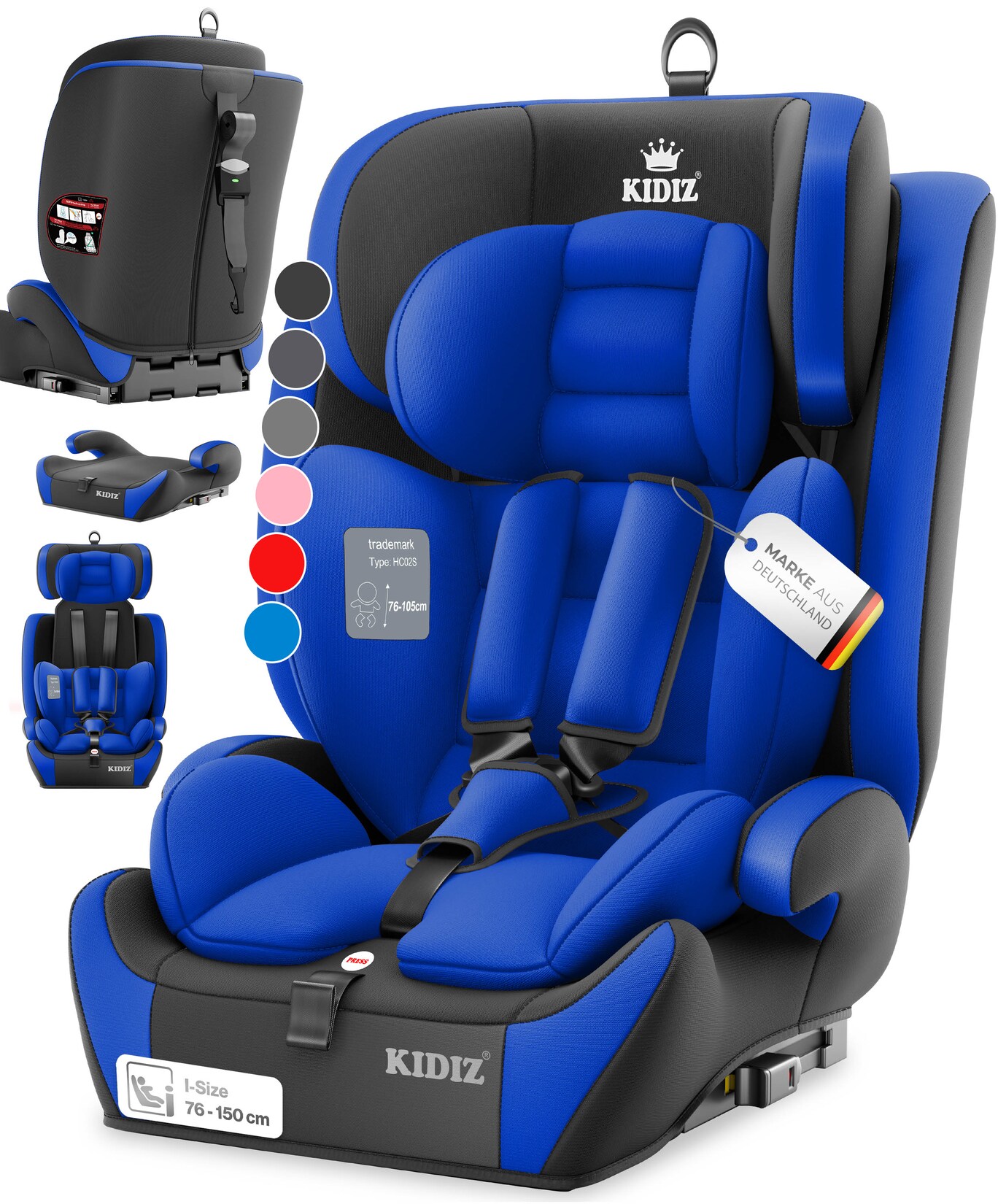KIDIZ® Autokindersitz Premium Kinderautositz Gruppe 1+2+3, 9-36 kg 5-Punkt-Sicherheitsgurt, Autositz, Kindersitz, Einstellbare Kopfstütze, Mitwachsende Sitzerhöhung 1-12 Jahre, Stabil und Sicher