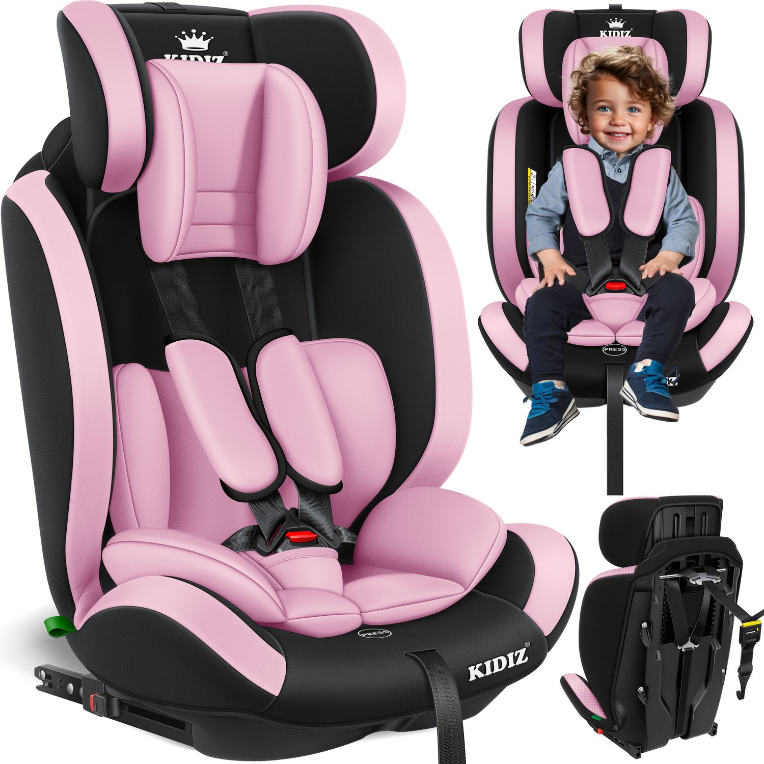 KIDIZ&reg; Autokindersitz Premium Kinderautositz Gruppe 1+2+3, 9-36 kg 5-Punkt-Sicherheitsgurt, Autositz, Kindersitz, Einstellbare Kopfst&uuml;tze, Mitwachsende Sitzerh&ouml;hung 1-12 Jahre, Stabil und Sicher - Bild 1