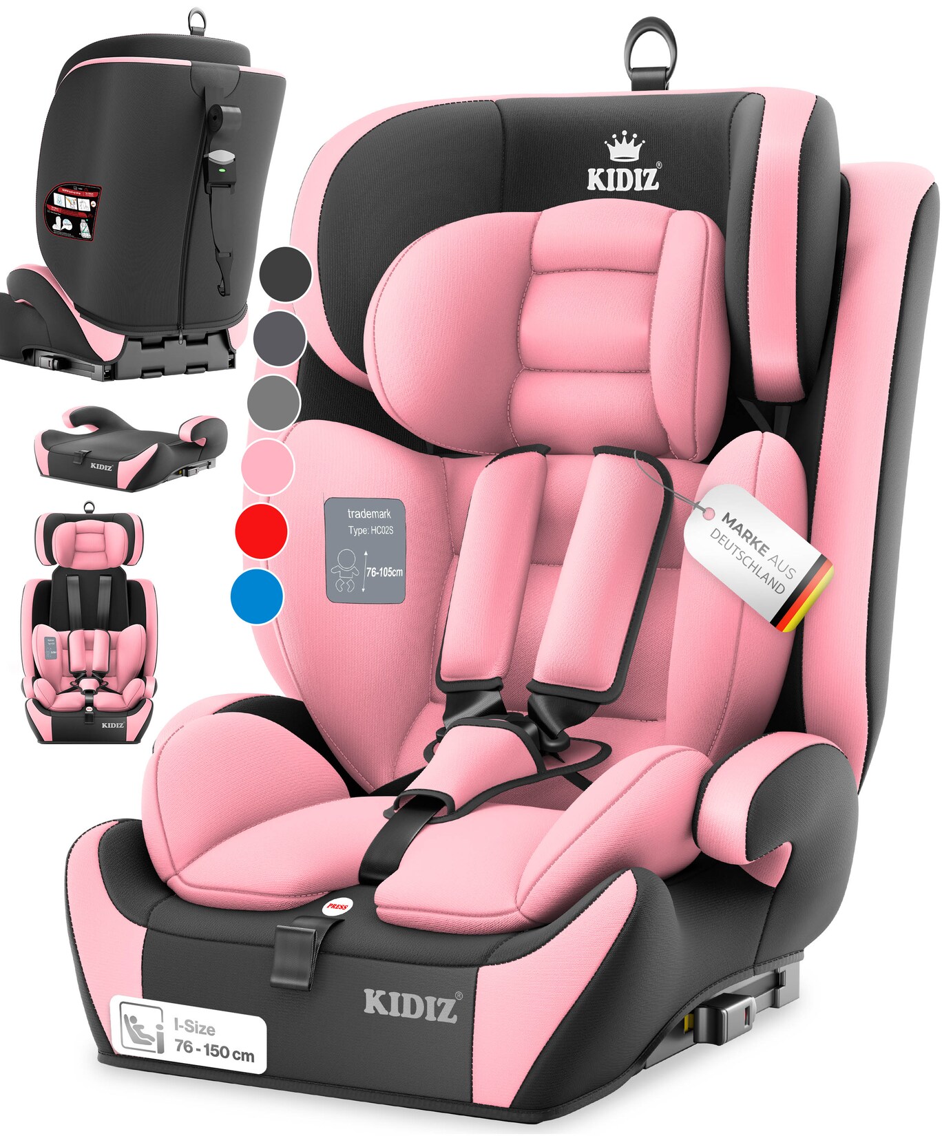 KIDIZ® Autokindersitz Premium Kinderautositz Gruppe 1+2+3, 9-36 kg 5-Punkt-Sicherheitsgurt, Autositz, Kindersitz, Einstellbare Kopfstütze, Mitwachsende Sitzerhöhung 1-12 Jahre, Stabil und Sicher