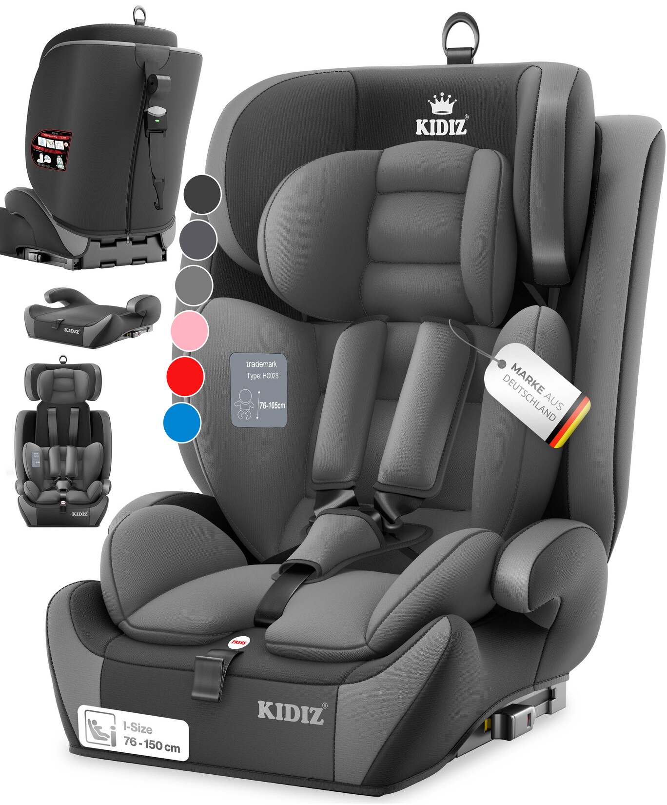 KIDIZ® Autokindersitz Premium Kinderautositz Gruppe 1+2+3, 9-36 kg 5-Punkt-Sicherheitsgurt, Autositz, Kindersitz, Einstellbare Kopfstütze, Mitwachsende Sitzerhöhung 1-12 Jahre, Stabil und Sicher