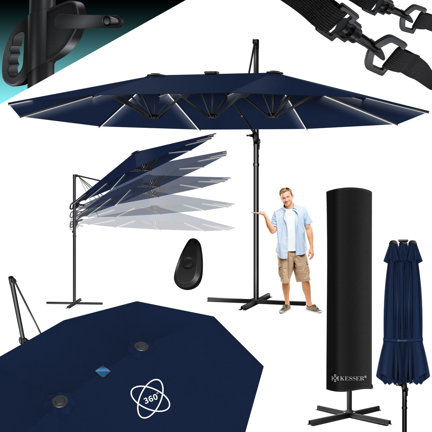 KESSER&reg; Sonnenschirm Doppelsonnenschirm 4,6m x 2,7m | Ampelschirm Abdeckung & Windsicherung mit Kurbel & St&auml;nder | Kurbelschirm Aluminium wasserabweisend | Neigbar Kippbar 360&deg; Drehbar - Bild 1