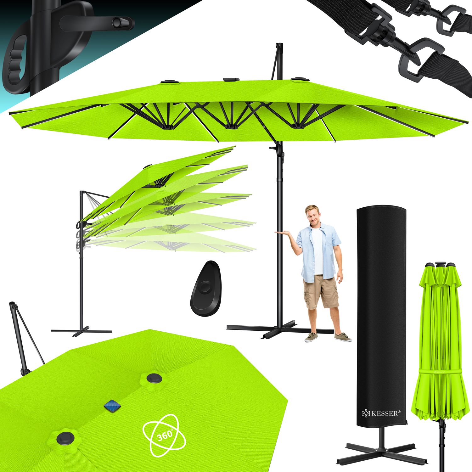 KESSER&reg; Sonnenschirm Doppelsonnenschirm 4,6m x 2,7m | Ampelschirm Abdeckung & Windsicherung mit Kurbel & St&auml;nder | Kurbelschirm Aluminium wasserabweisend | Neigbar Kippbar 360&deg; Drehbar - Bild 1
