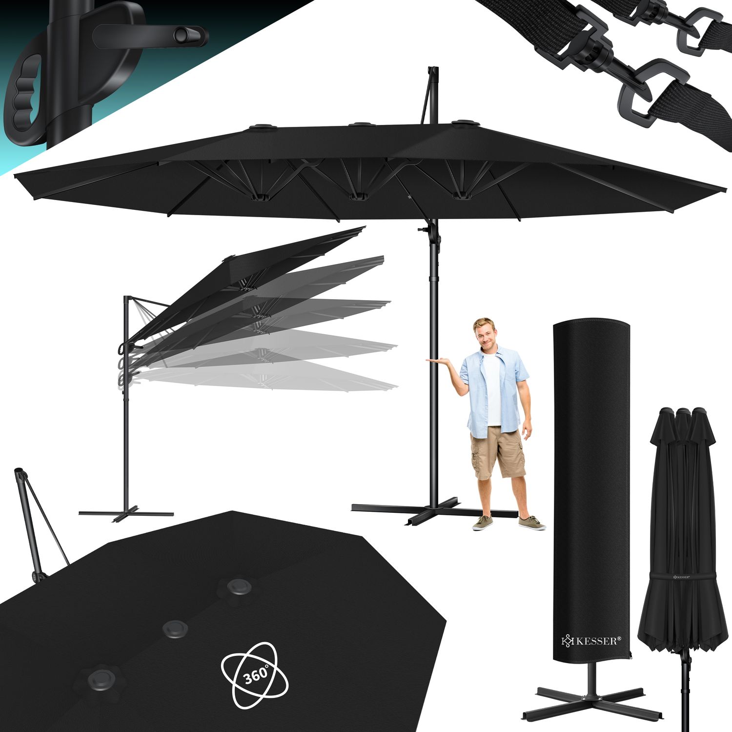KESSER&reg; Sonnenschirm Doppelsonnenschirm 4,6m x 2,7m | Ampelschirm Abdeckung & Windsicherung mit Kurbel & St&auml;nder | Kurbelschirm Aluminium wasserabweisend | Neigbar Kippbar 360&deg; Drehbar - Bild 1