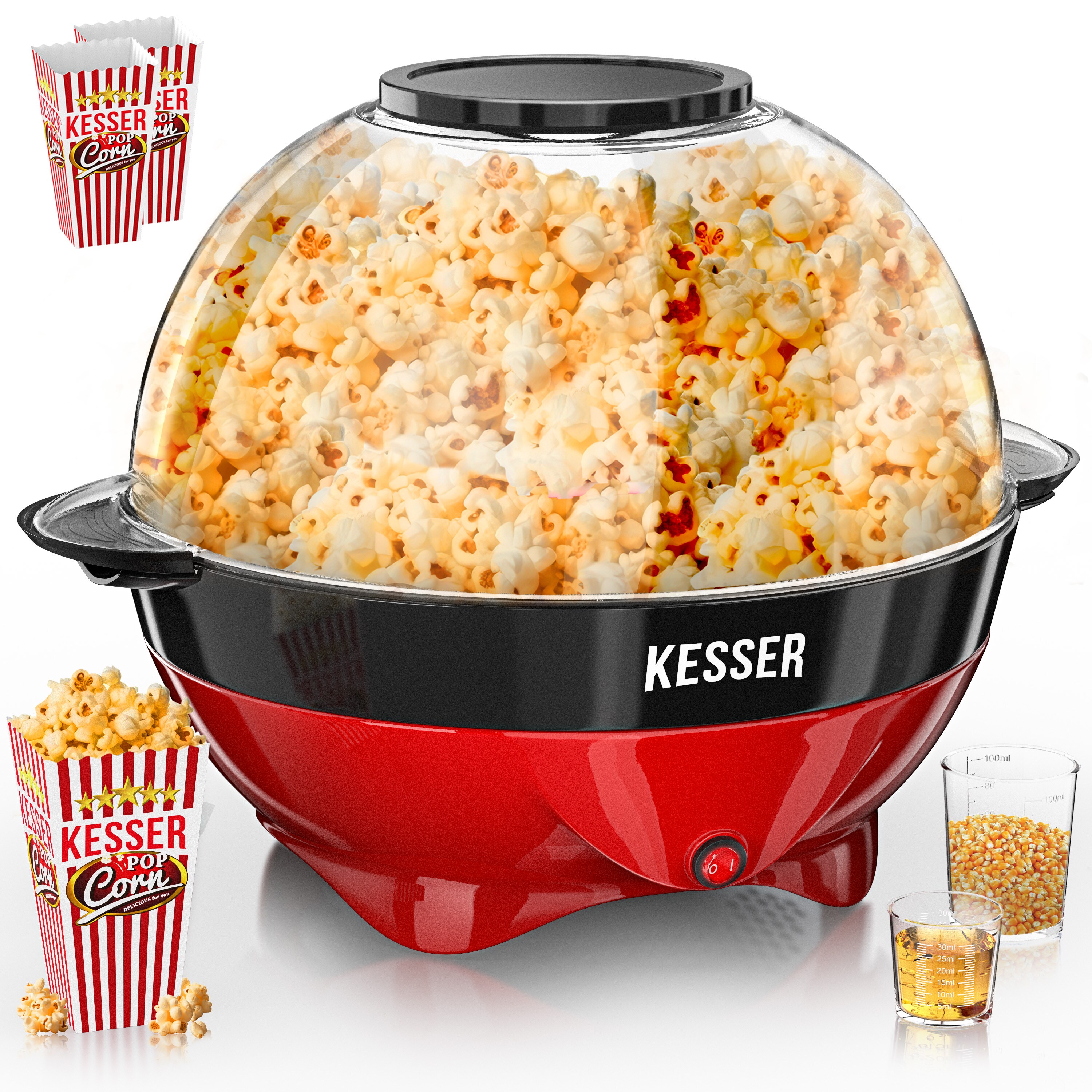 KESSER&reg; Popcornmaschine: 800W Popcornmaker - 5,5l gro&szlig;er Inhalt, Antihaftbeschichtung, Deckel & Servierschale, f&uuml;r &Ouml;l/Butter/Zucker, Stille & Schnelle, abnehmbare Heizfl&auml;che, inkl. Popcornbecher - Bild 1