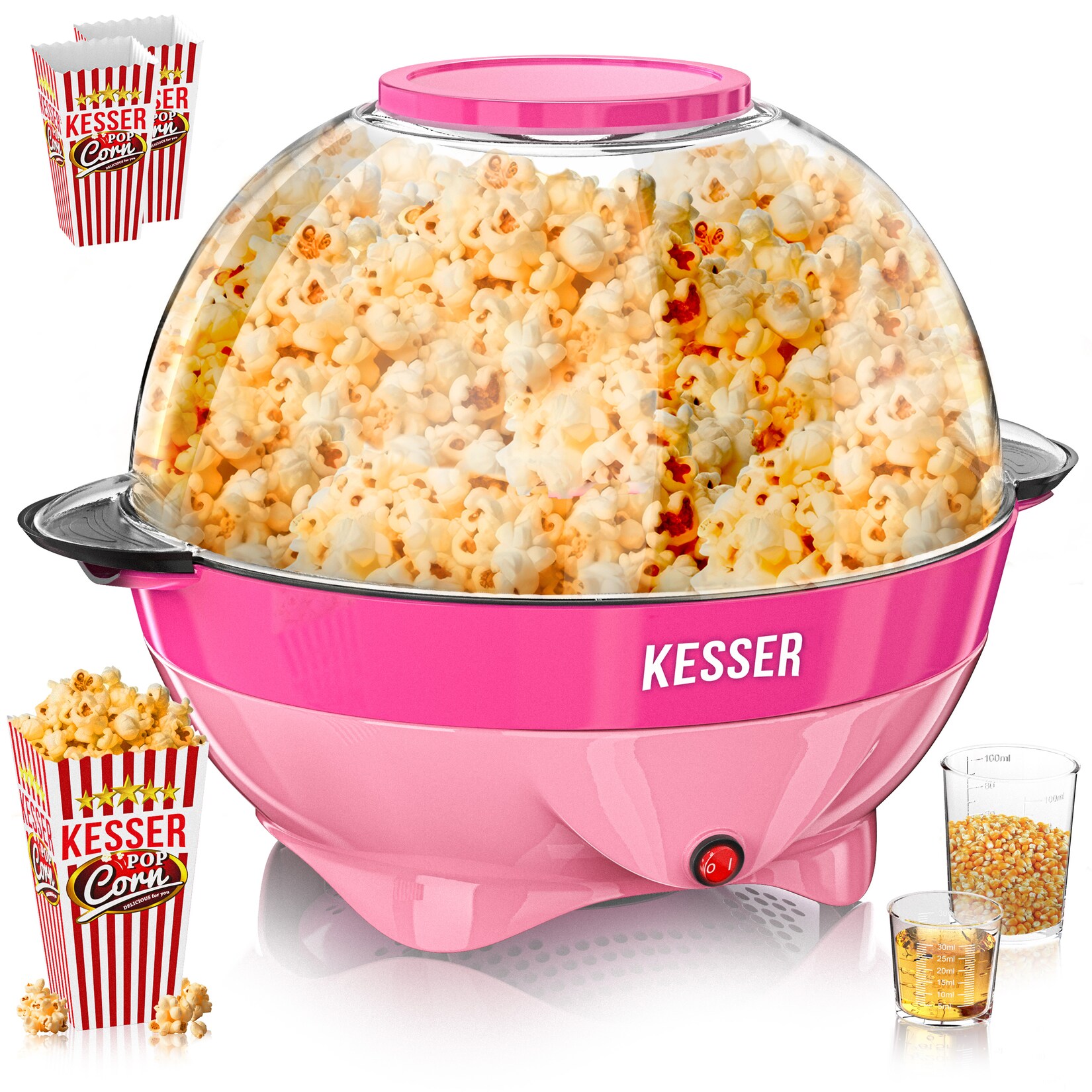 KESSER® Popcornmaschine: 800W Popcornmaker – 5,5l großer Inhalt, Antihaftbeschichtung, Deckel & Servierschale, für Öl/Butter/Zucker, Stille & Schnelle, abnehmbare Heizfläche, inkl. Popcornbecher | 04255598327909