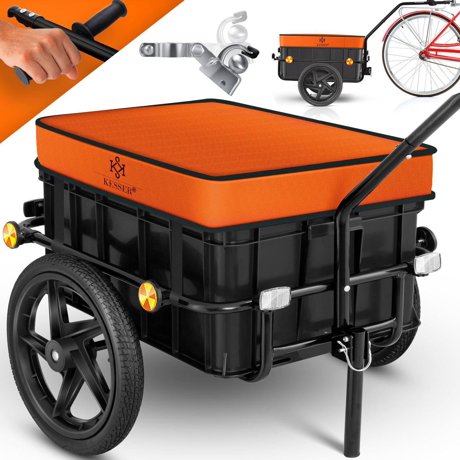 KESSER&reg; Fahrradanh&auml;nger Lastenanh&auml;nger Handwagen mit Kupplung Hochdeichsel f&uuml;r Fahrrad Transportanh&auml;nger Transportbox mit 70 Liter Volumen Max. 60kg  f&uuml;r Fahrr&auml;der mit 26'' - 28'' - Bild 1