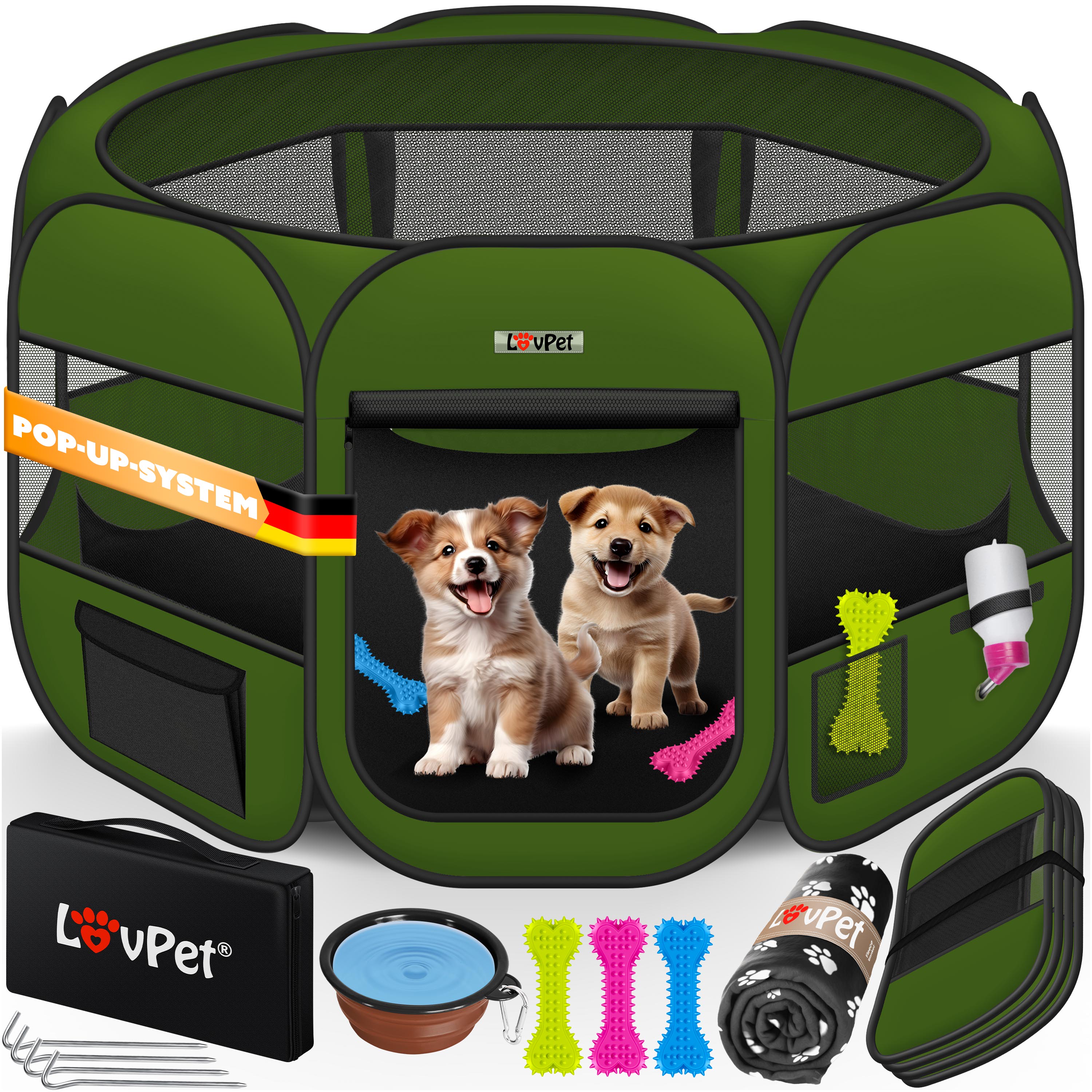 LOVPET&reg; Welpenlaufstall Tierlaufstall Faltbar f&uuml;r Kleintiere Hunde, Katzen Inkl. Hundenapf Hundelaufstall Freigehege Oxfordgewebe Pop-up System Indoor & Outdoor - Bild 1