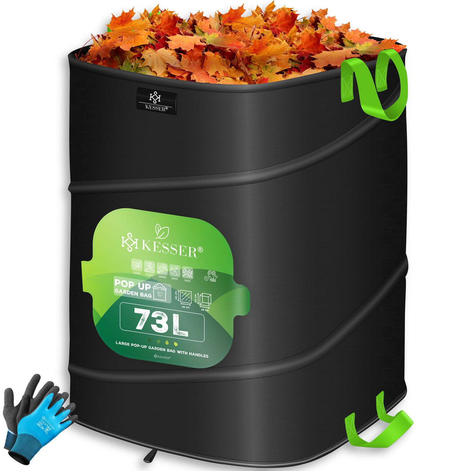 KESSER&reg; Pop-Up-Gartensack Laubsack Gartenabfallsack inkl. Handschuhe | Selbststehend mit Griffen Stabil Robust & Faltbar | Laubs&auml;cke Rasenschnitt Gartens&auml;cke f&uuml;r Gartenabf&auml;lle Gr&uuml;nschnitt - Bild 1