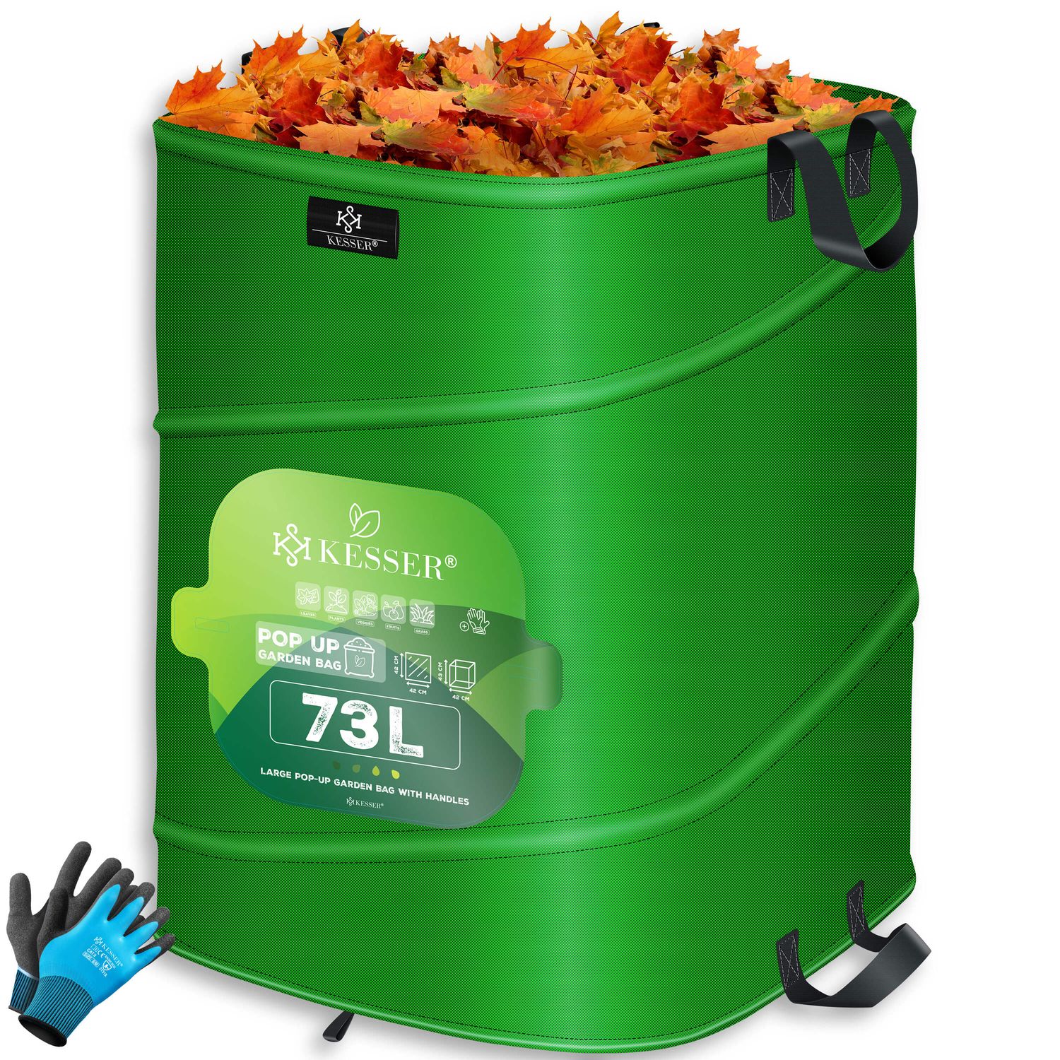 KESSER&reg; Pop-Up-Gartensack Laubsack Gartenabfallsack inkl. Handschuhe | Selbststehend mit Griffen Stabil Robust & Faltbar | Laubs&auml;cke Rasenschnitt Gartens&auml;cke f&uuml;r Gartenabf&auml;lle Gr&uuml;nschnitt - Bild 1