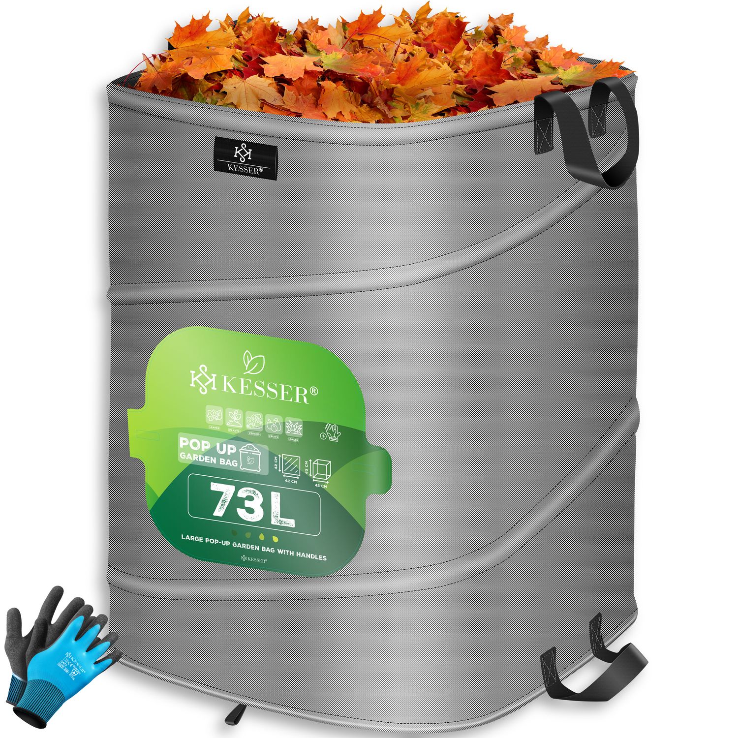 KESSER&reg; Pop-Up-Gartensack Laubsack Gartenabfallsack inkl. Handschuhe | Selbststehend mit Griffen Stabil Robust & Faltbar | Laubs&auml;cke Rasenschnitt Gartens&auml;cke f&uuml;r Gartenabf&auml;lle Gr&uuml;nschnitt - Bild 1