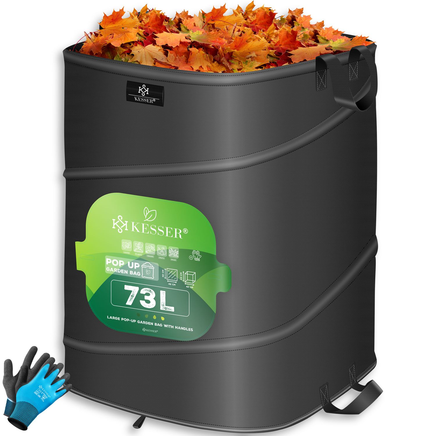 KESSER&reg; Pop-Up-Gartensack Laubsack Gartenabfallsack inkl. Handschuhe | Selbststehend mit Griffen Stabil Robust & Faltbar | Laubs&auml;cke Rasenschnitt Gartens&auml;cke f&uuml;r Gartenabf&auml;lle Gr&uuml;nschnitt - Bild 1