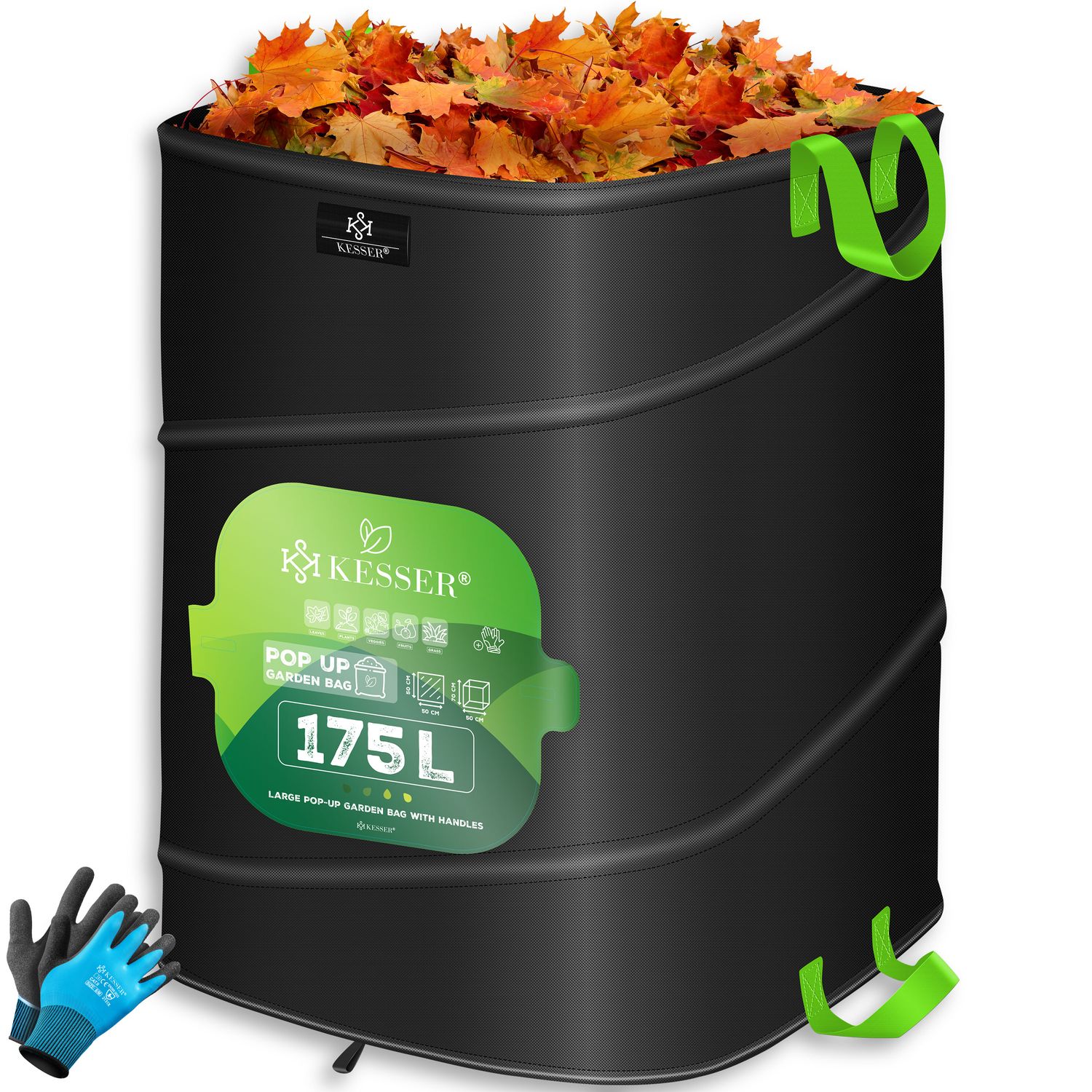 KESSER&reg; Pop-Up-Gartensack Laubsack Gartenabfallsack inkl. Handschuhe | Selbststehend mit Griffen Stabil Robust & Faltbar | Laubs&auml;cke Rasenschnitt Gartens&auml;cke f&uuml;r Gartenabf&auml;lle Gr&uuml;nschnitt - Bild 1