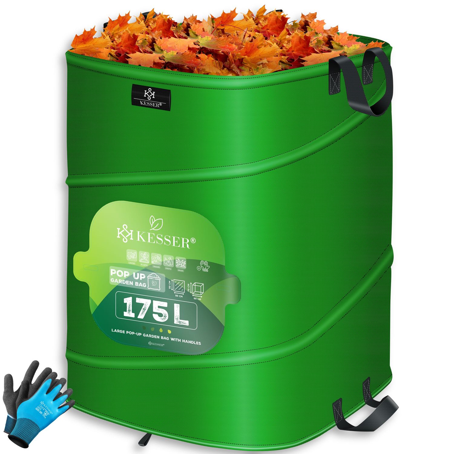 KESSER&reg; Pop-Up-Gartensack Laubsack Gartenabfallsack inkl. Handschuhe | Selbststehend mit Griffen Stabil Robust & Faltbar | Laubs&auml;cke Rasenschnitt Gartens&auml;cke f&uuml;r Gartenabf&auml;lle Gr&uuml;nschnitt - Bild 1