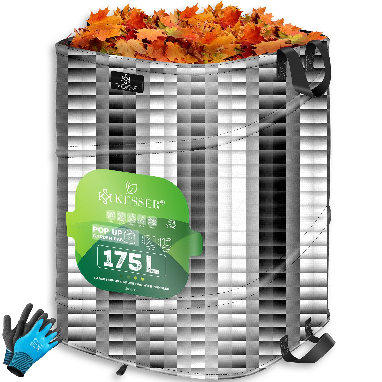 KESSER&reg; Pop-Up-Gartensack Laubsack Gartenabfallsack inkl. Handschuhe | Selbststehend mit Griffen Stabil Robust & Faltbar | Laubs&auml;cke Rasenschnitt Gartens&auml;cke f&uuml;r Gartenabf&auml;lle Gr&uuml;nschnitt - Bild 1