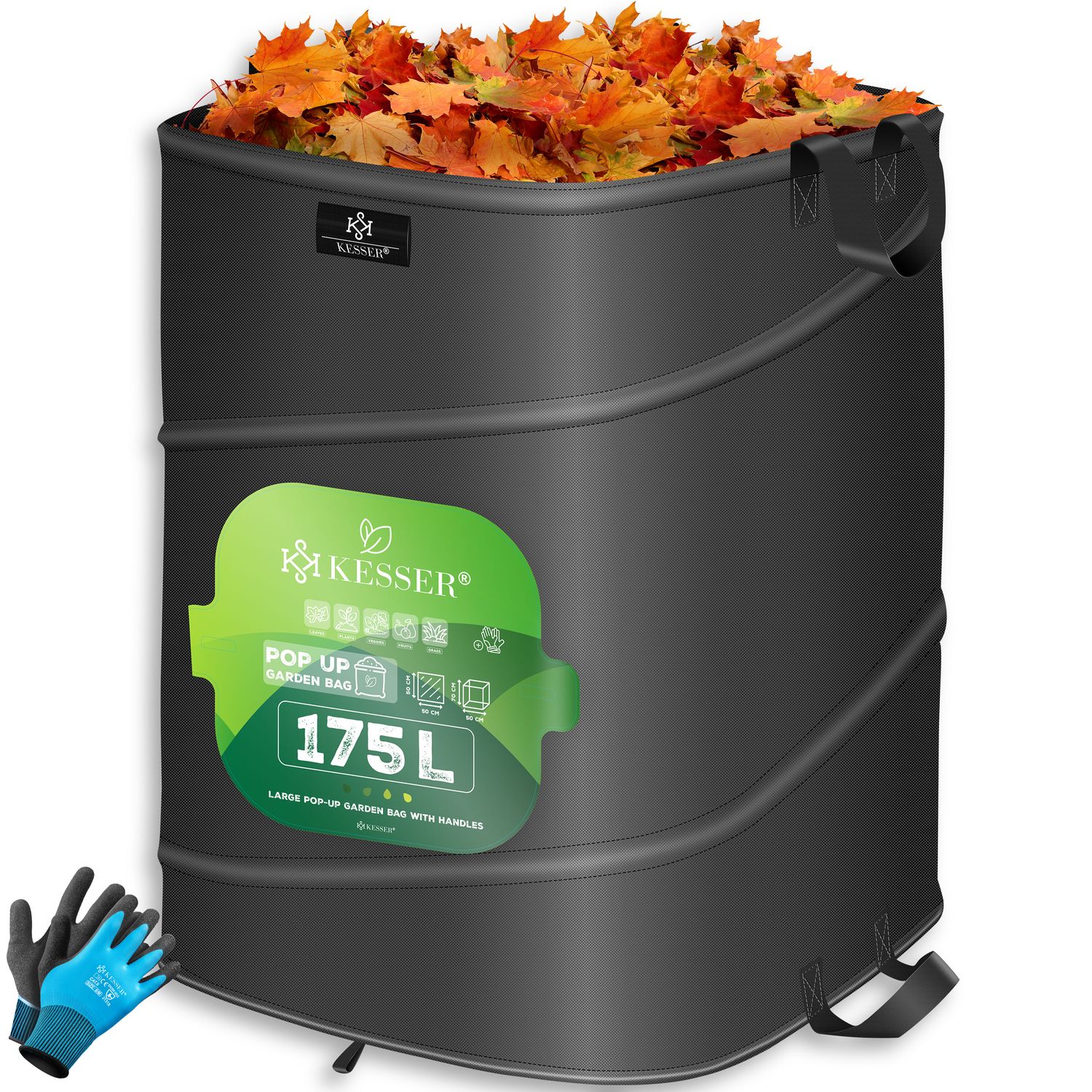 KESSER&reg; Pop-Up-Gartensack Laubsack Gartenabfallsack inkl. Handschuhe | Selbststehend mit Griffen Stabil Robust & Faltbar | Laubs&auml;cke Rasenschnitt Gartens&auml;cke f&uuml;r Gartenabf&auml;lle Gr&uuml;nschnitt - Bild 1