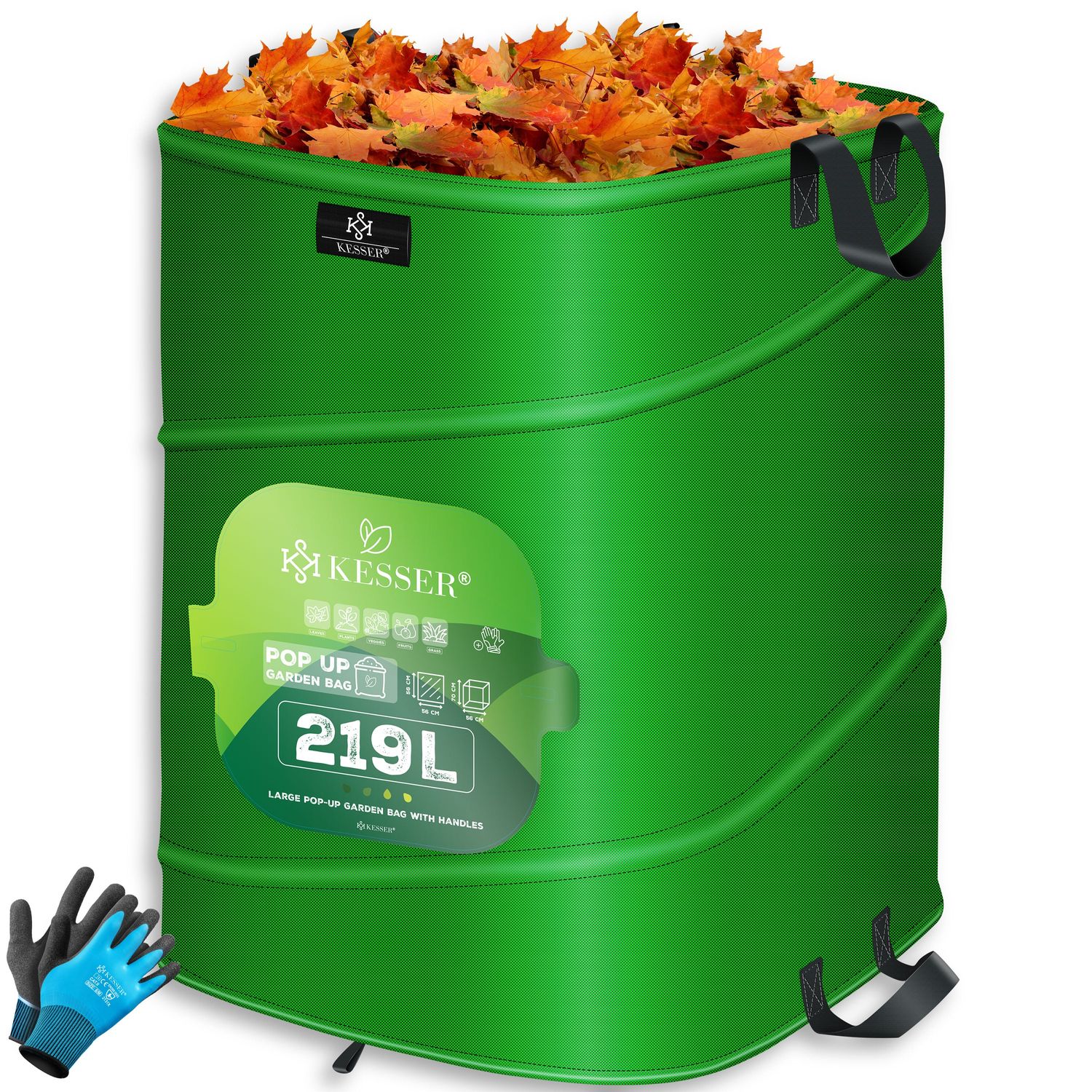 KESSER&reg; Pop-Up-Gartensack Laubsack Gartenabfallsack inkl. Handschuhe | Selbststehend mit Griffen Stabil Robust & Faltbar | Laubs&auml;cke Rasenschnitt Gartens&auml;cke f&uuml;r Gartenabf&auml;lle Gr&uuml;nschnitt - Bild 1