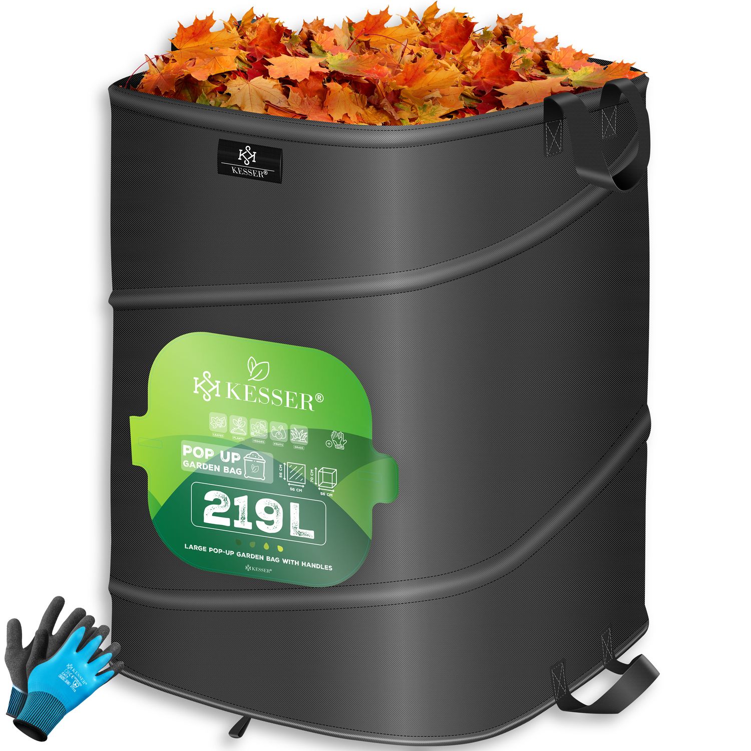 KESSER&reg; Pop-Up-Gartensack Laubsack Gartenabfallsack inkl. Handschuhe | Selbststehend mit Griffen Stabil Robust & Faltbar | Laubs&auml;cke Rasenschnitt Gartens&auml;cke f&uuml;r Gartenabf&auml;lle Gr&uuml;nschnitt - Bild 1