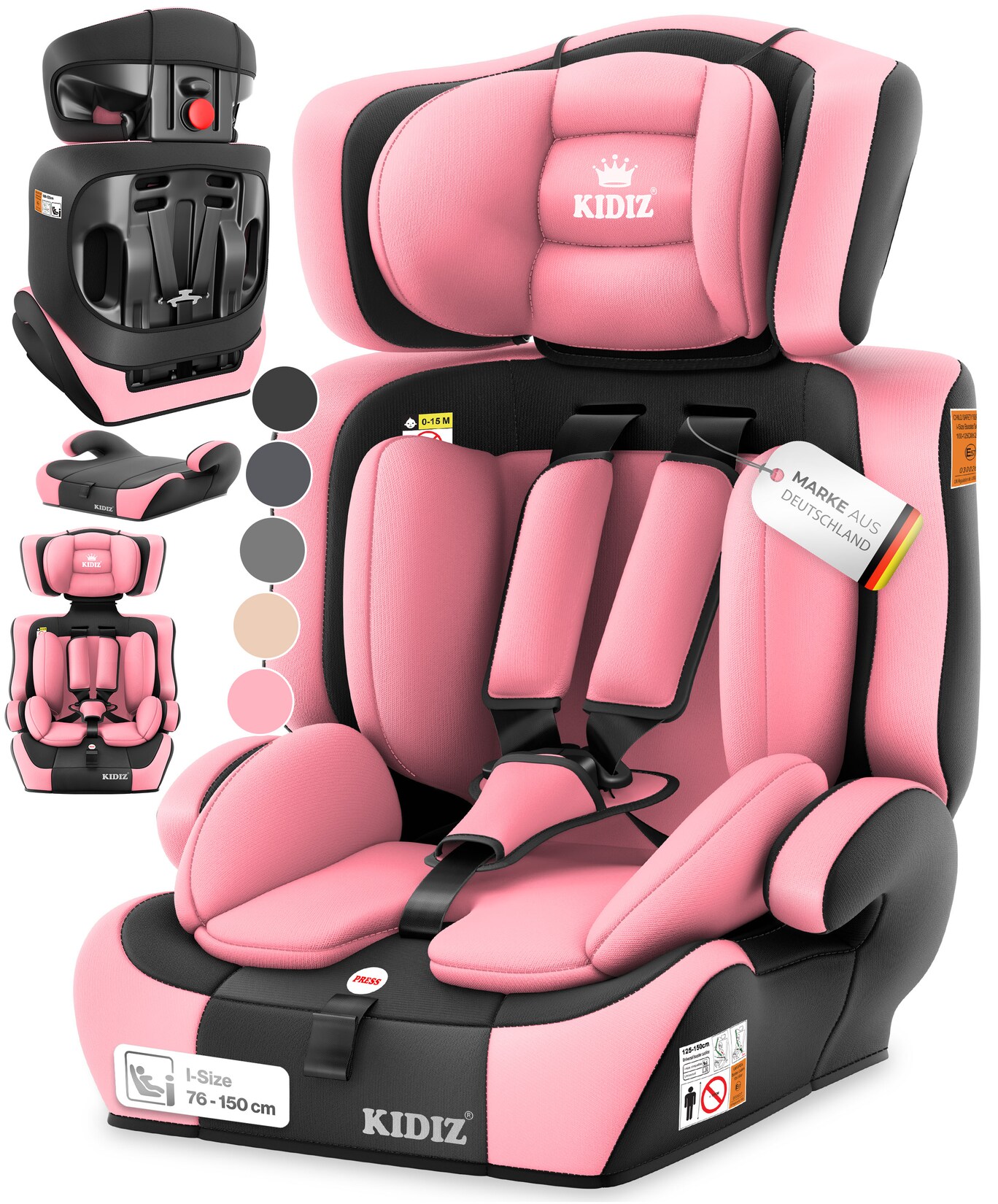 KIDIZ® Autokindersitz Kinderautositz Gruppe 1+2+3 9-36 kg 5-Punkt-Sicherheitsgurt, Autositz, Kindersitz, Einstellbare Kopfstütze