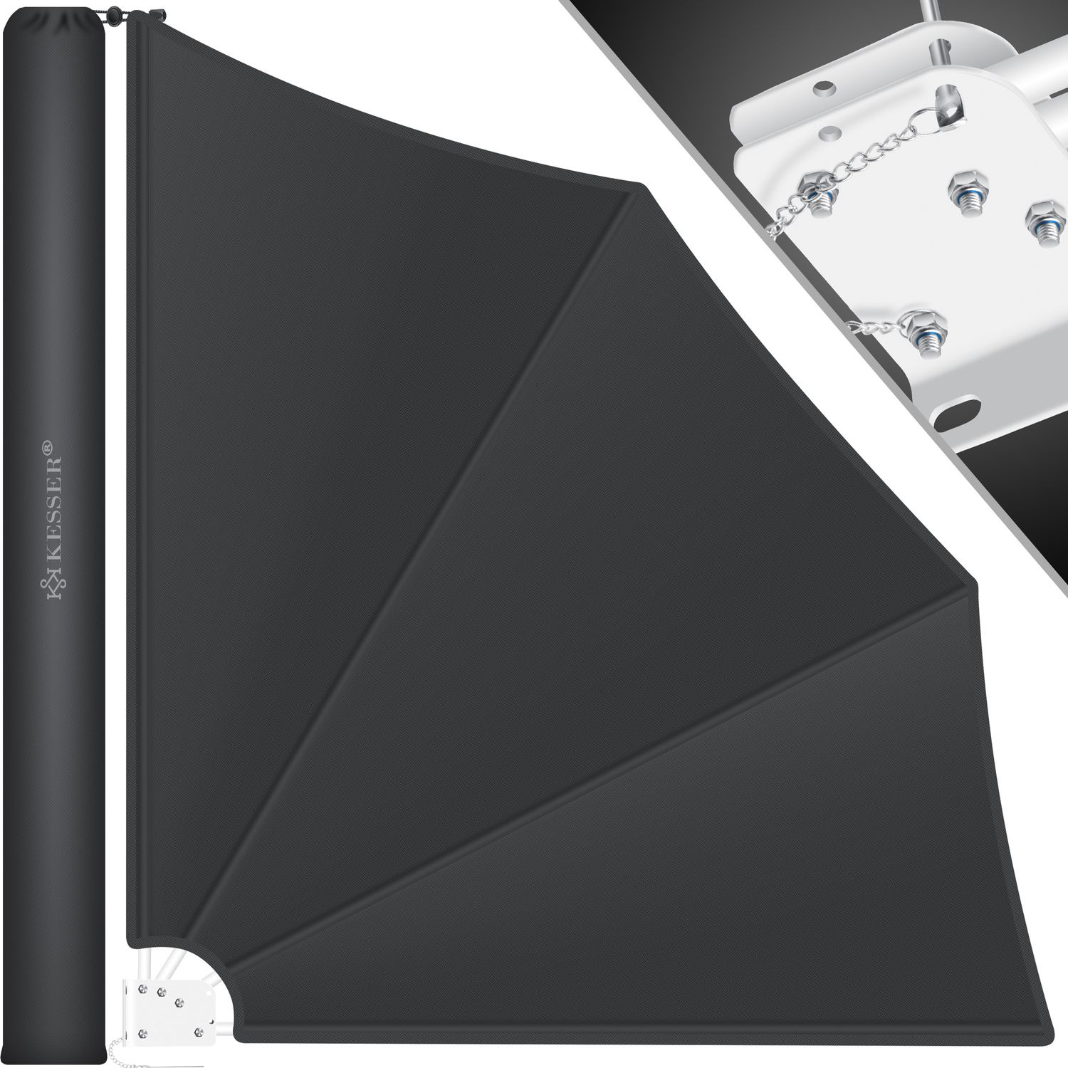 KESSER&reg; Balkonf&auml;cher klappbar mit Wandhalterung | 140x140cm |  Sichtschutz Balkon Windschutz |  Balkonsichtschutz |  Seitenmarkise |  witterungsbest&auml;ndig | inkl. Montagematerial | - Bild 1