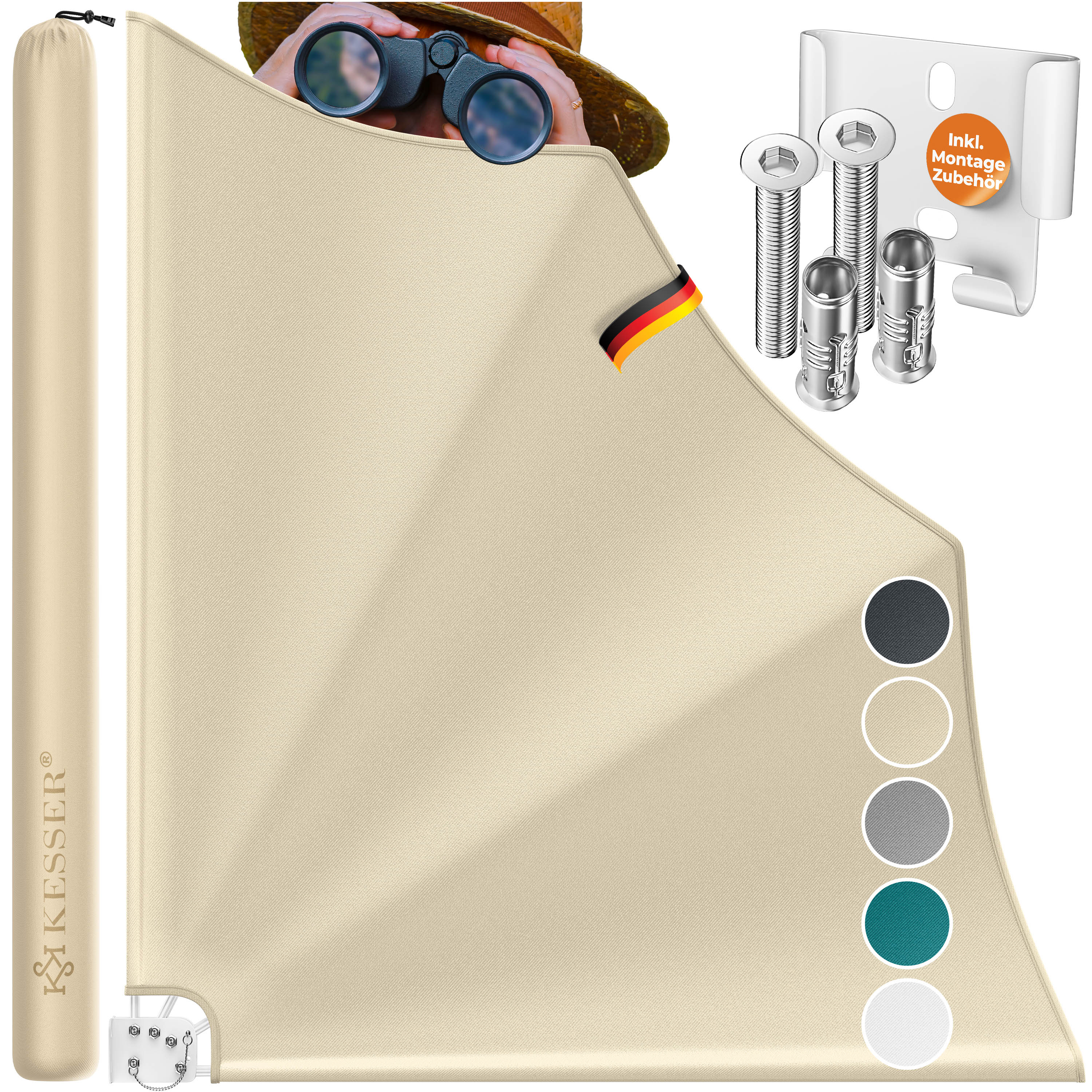 KESSER&reg; Balkonf&auml;cher klappbar mit Wandhalterung | 140x140cm |  Sichtschutz Balkon Windschutz |  Balkonsichtschutz |  Seitenmarkise |  witterungsbest&auml;ndig | inkl. Montagematerial | - Bild 1