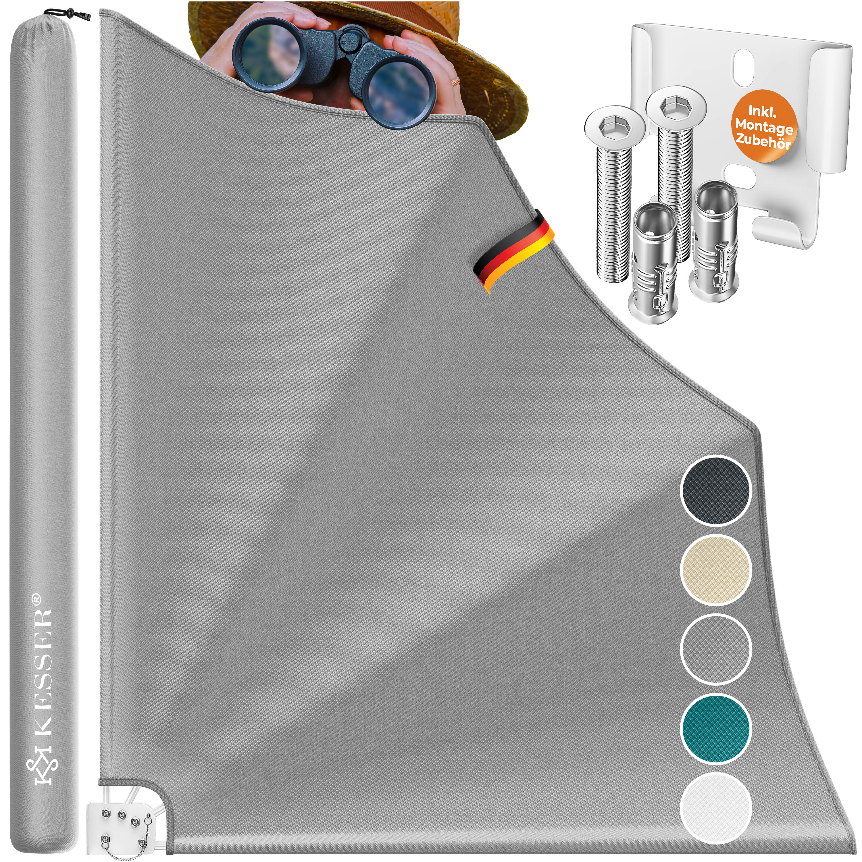 KESSER&reg; Balkonf&auml;cher klappbar mit Wandhalterung | 140x140cm |  Sichtschutz Balkon Windschutz |  Balkonsichtschutz |  Seitenmarkise |  witterungsbest&auml;ndig | inkl. Montagematerial | - Bild 1