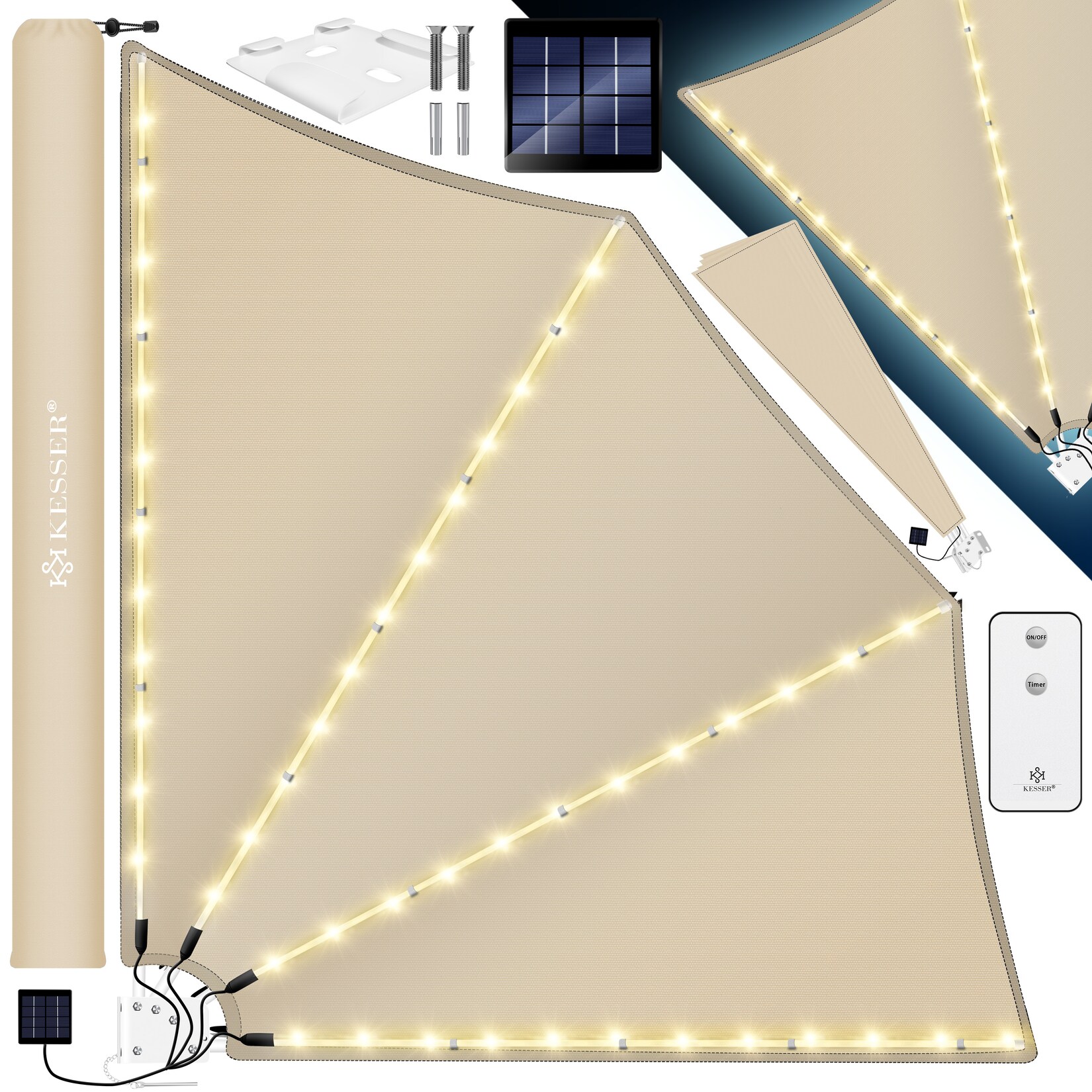 KESSER® Balkonfächer mit LED   klappbar mit Wandhalterung   140x140cm   Sichtschutz Balkon Windschutz   Balkonsichtschutz   Seitenmarkise   witterungsbeständig   inkl. Montagematerial | 04255598327268