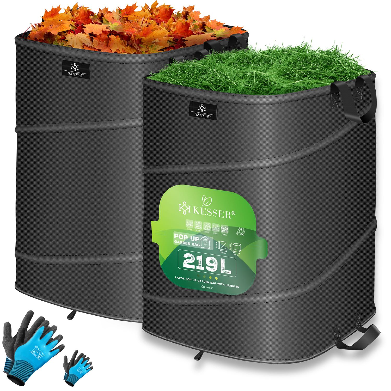 KESSER&reg; Pop-Up-Gartensack Laubsack Gartenabfallsack inkl. Handschuhe | Selbststehend mit Griffen Stabil Robust & Faltbar | Laubs&auml;cke Rasenschnitt Gartens&auml;cke f&uuml;r Gartenabf&auml;lle Gr&uuml;nschnitt - Bild 1