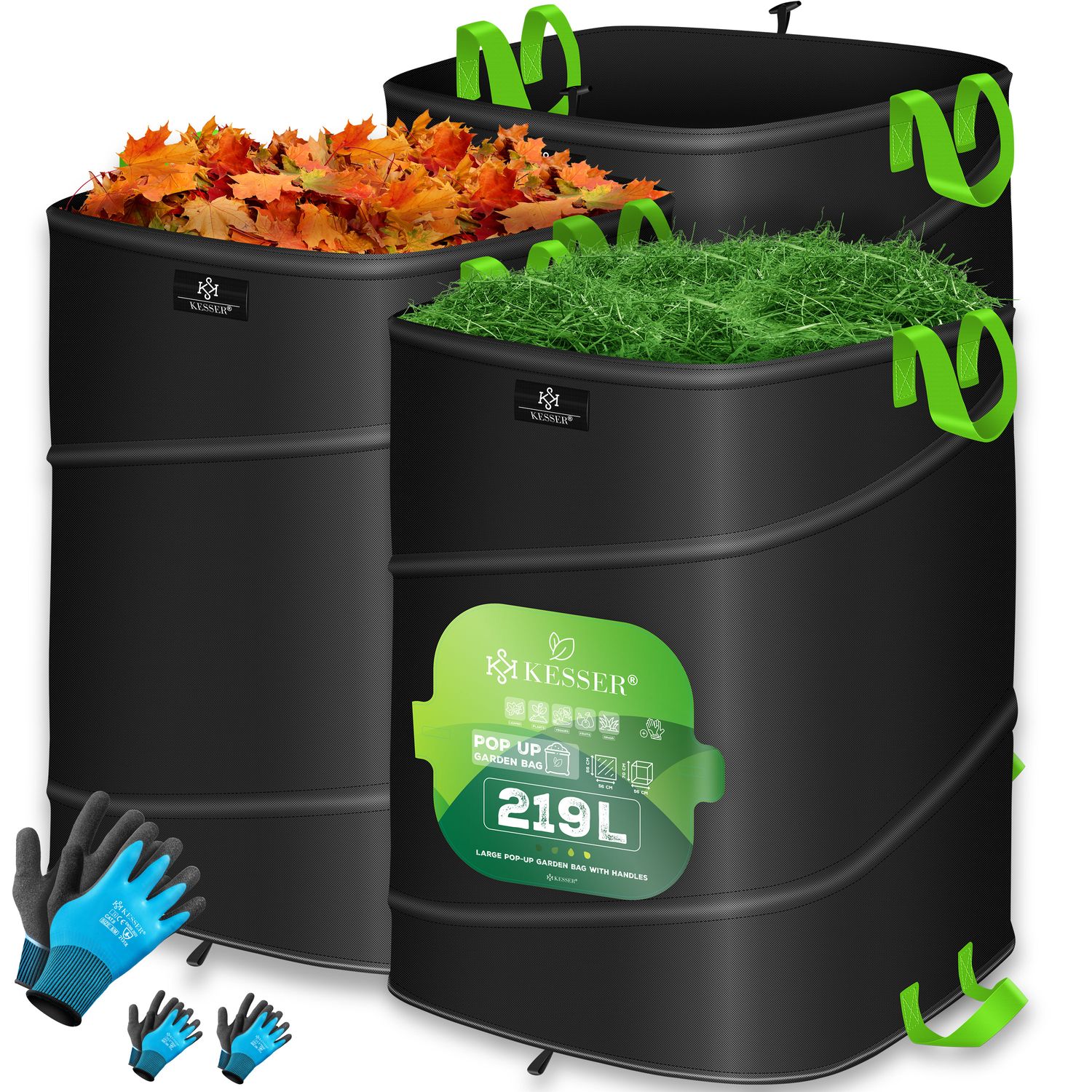 KESSER&reg; Pop-Up-Gartensack Laubsack Gartenabfallsack inkl. Handschuhe | Selbststehend mit Griffen Stabil Robust & Faltbar | Laubs&auml;cke Rasenschnitt Gartens&auml;cke f&uuml;r Gartenabf&auml;lle Gr&uuml;nschnitt - Bild 1