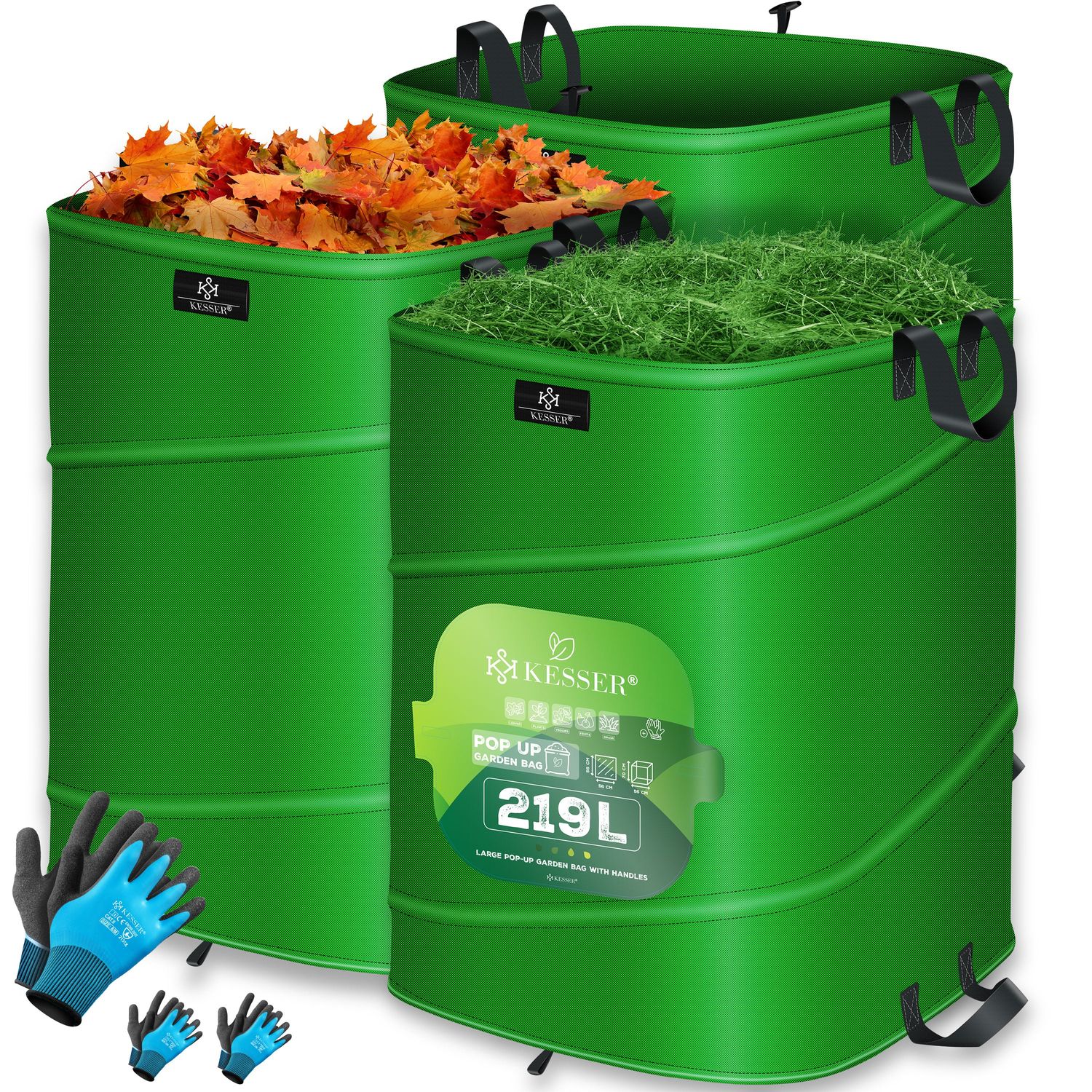 KESSER&reg; Pop-Up-Gartensack Laubsack Gartenabfallsack inkl. Handschuhe | Selbststehend mit Griffen Stabil Robust & Faltbar | Laubs&auml;cke Rasenschnitt Gartens&auml;cke f&uuml;r Gartenabf&auml;lle Gr&uuml;nschnitt - Bild 1