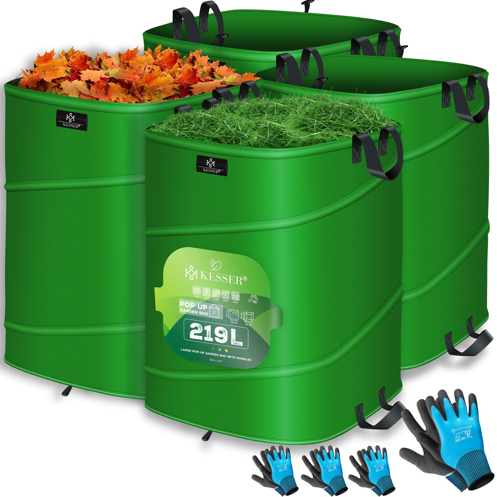 ® Pop-Up-Gartensack Laubsack Gartenabfallsack inkl. Handschuhe   Selbststehend mit Griffen Stabil Robust & Faltbar   Laubsäcke Rasenschnitt Gartensäcke für Gartenabfälle Grünschnitt