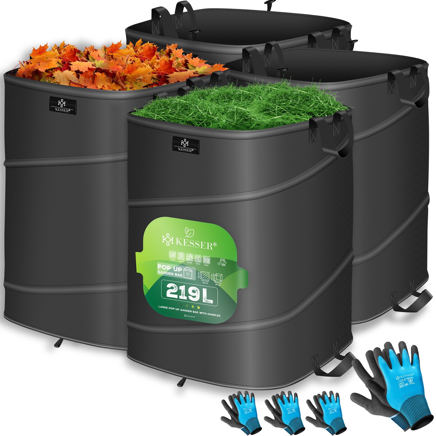 ® Pop-Up-Gartensack Laubsack Gartenabfallsack inkl. Handschuhe   Selbststehend mit Griffen Stabil Robust & Faltbar   Laubsäcke Rasenschnitt Gartensäcke für Gartenabfälle Grünschnitt
