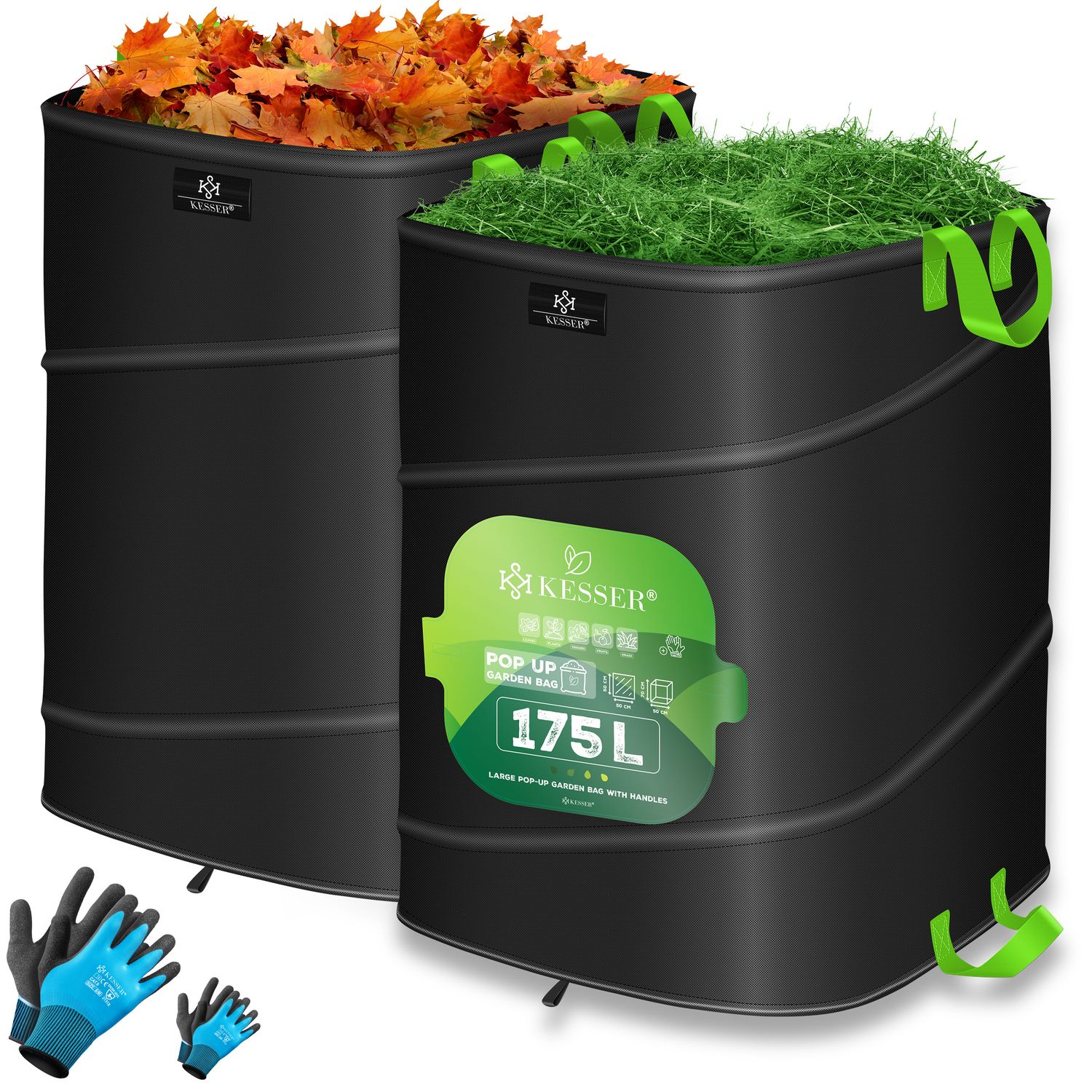 KESSER&reg; Pop-Up-Gartensack Laubsack Gartenabfallsack inkl. Handschuhe | Selbststehend mit Griffen Stabil Robust & Faltbar | Laubs&auml;cke Rasenschnitt Gartens&auml;cke f&uuml;r Gartenabf&auml;lle Gr&uuml;nschnitt - Bild 1